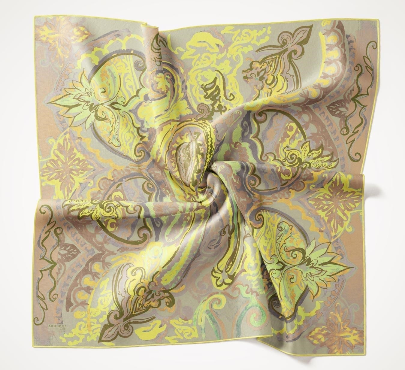 Twill İpek Eşarp Art Desen Çimen Yeşili 90x90