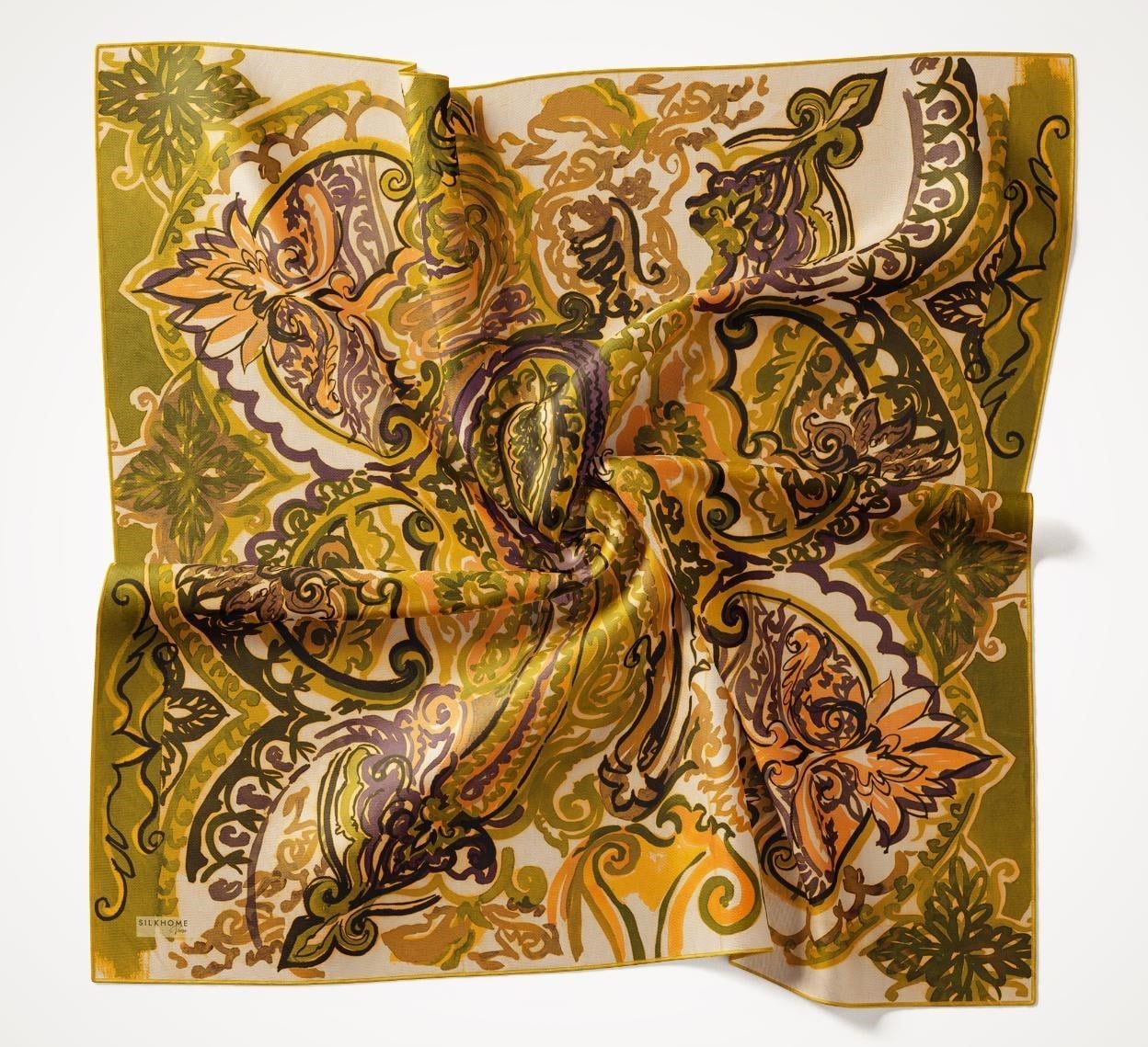 Twill İpek Eşarp Art Desen Haki 90x90