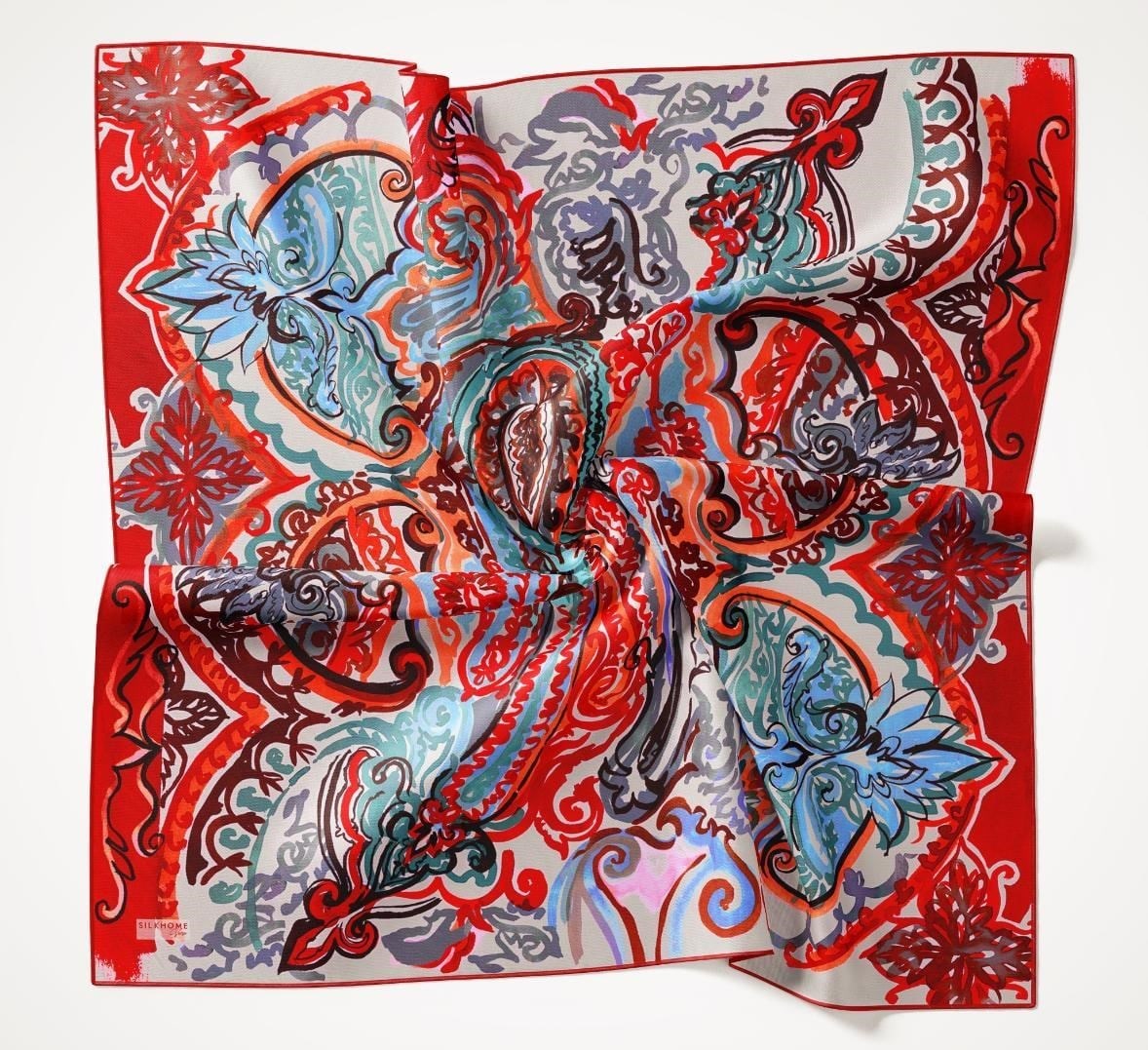Twill İpek Eşarp Art Desen Kırmızı 90x90