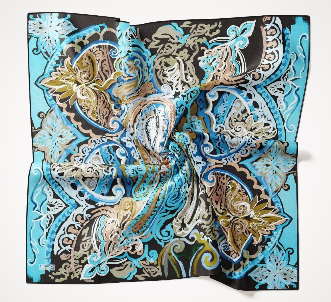 Twill İpek Eşarp Art Desen Turkuaz 90x90