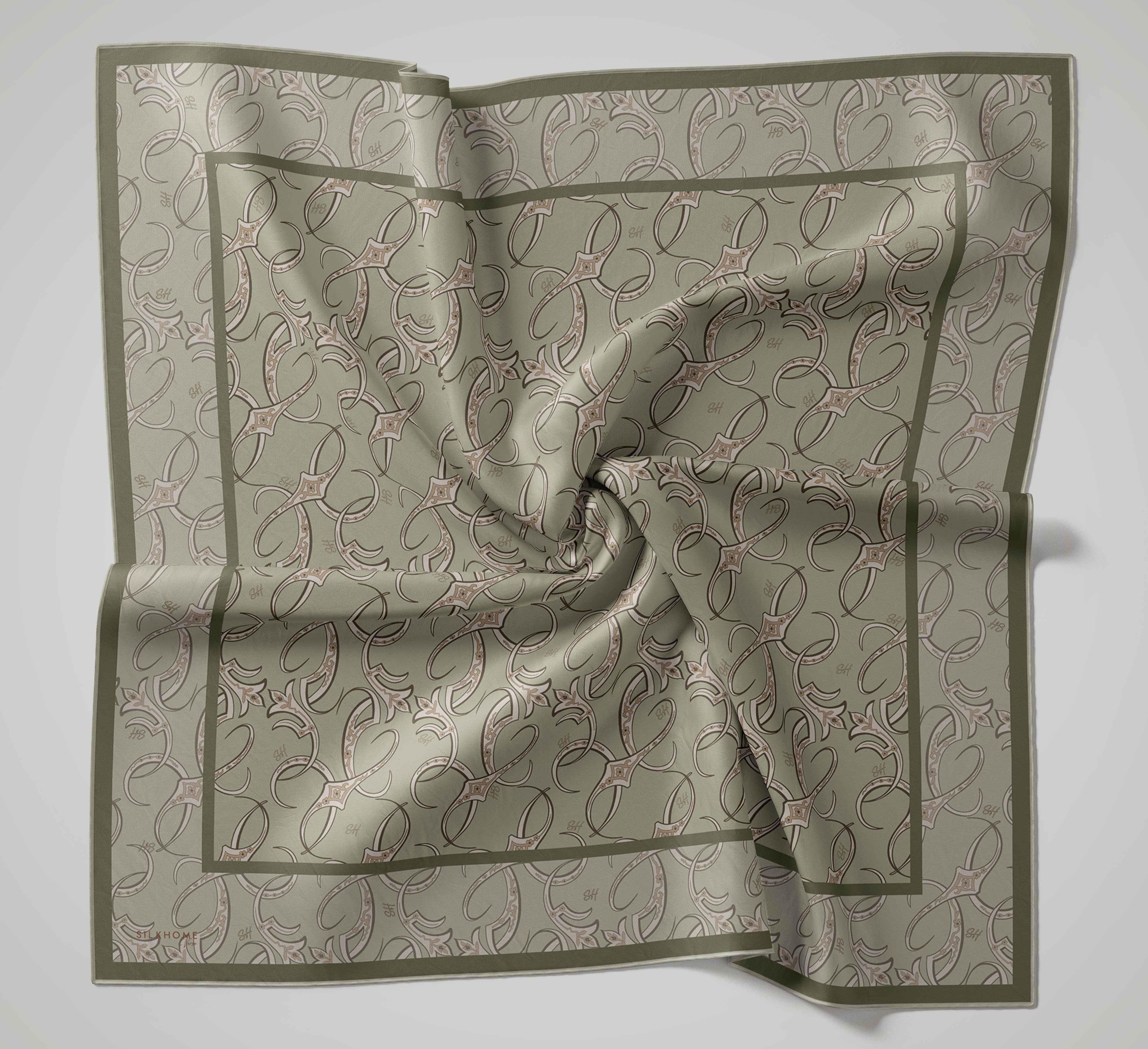 Twill İpek Eşarp Barok Pastel Yeşil 90x90