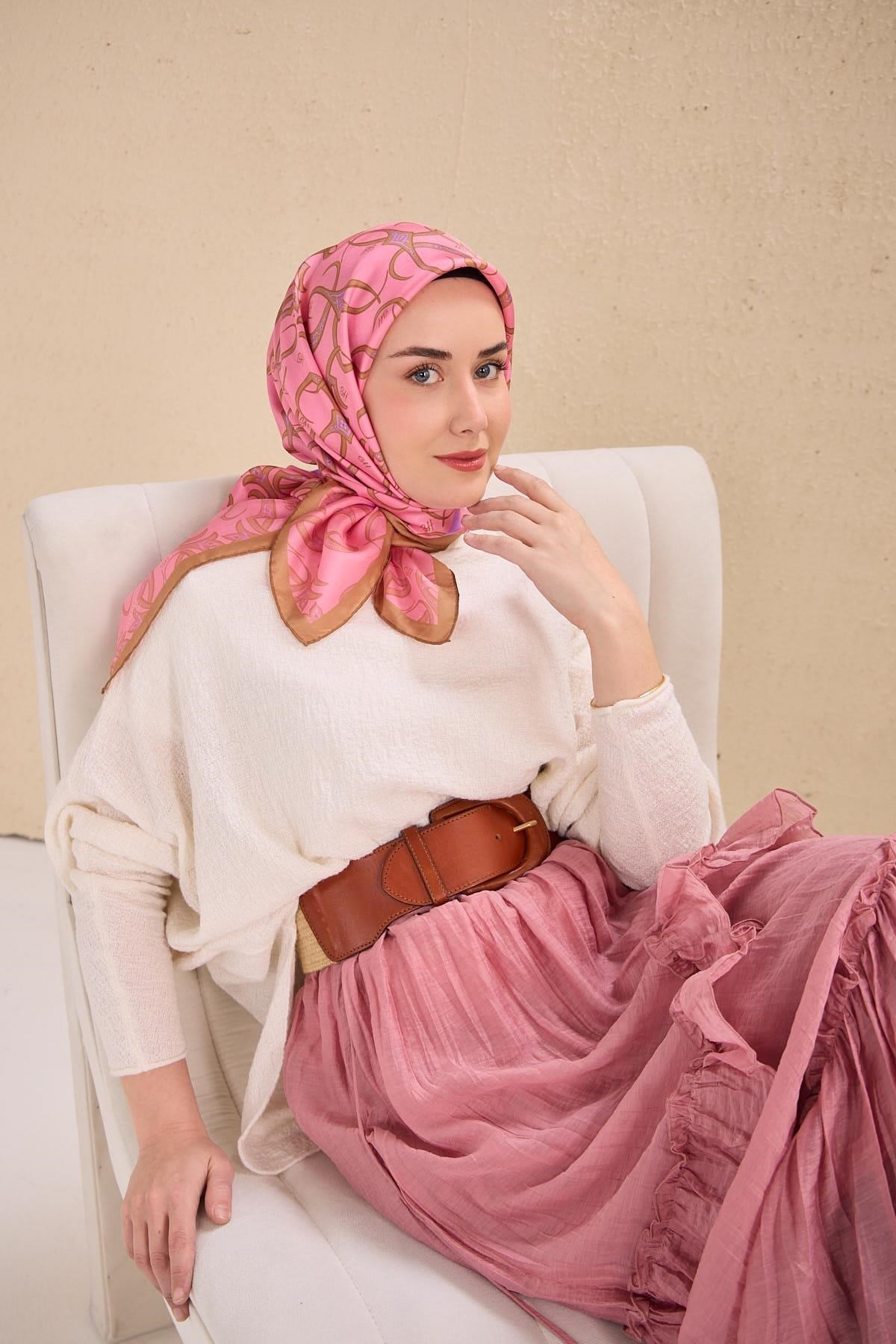 Twill İpek Eşarp Barok Pembe 90x90