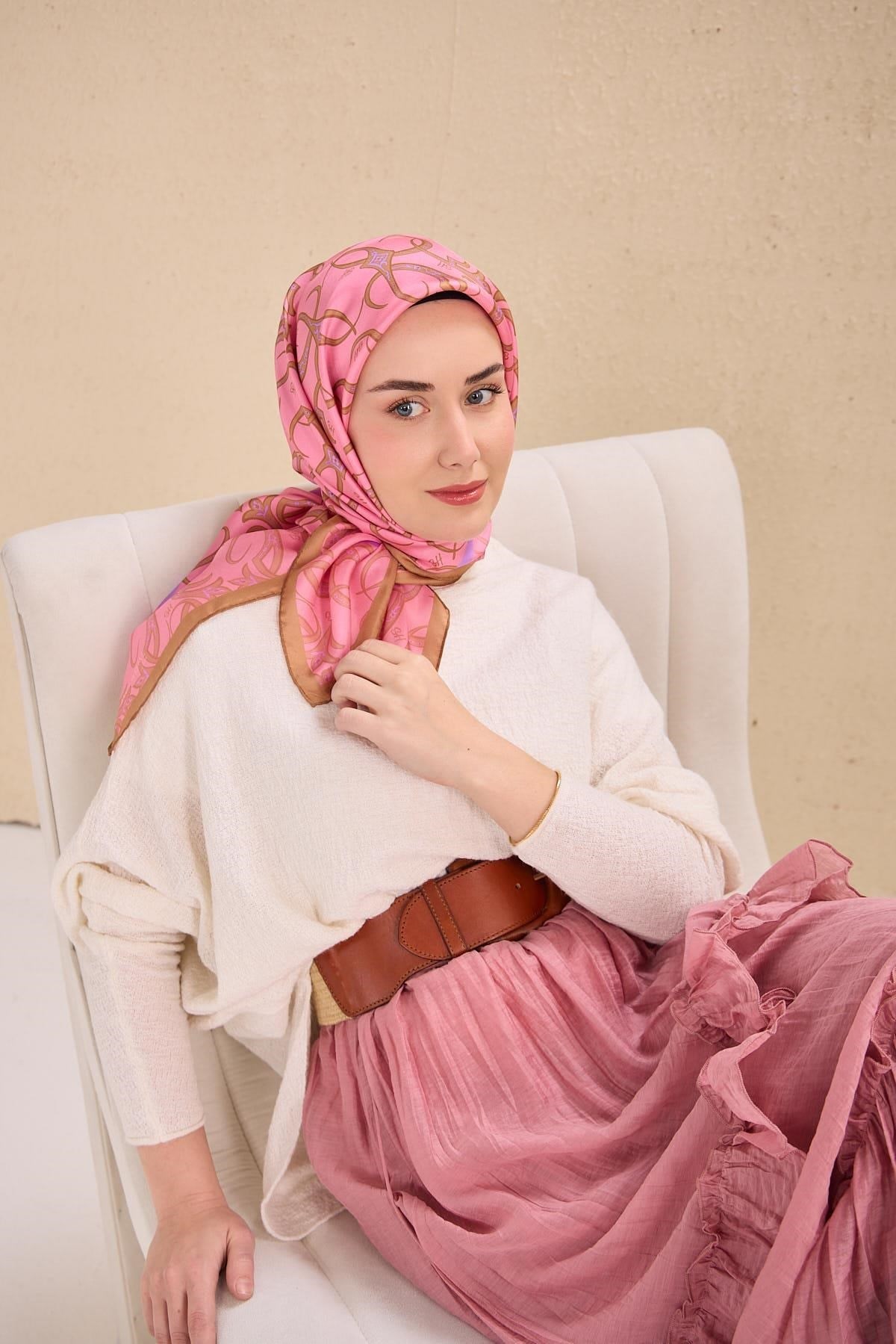 Twill İpek Eşarp Barok Pembe 90x90