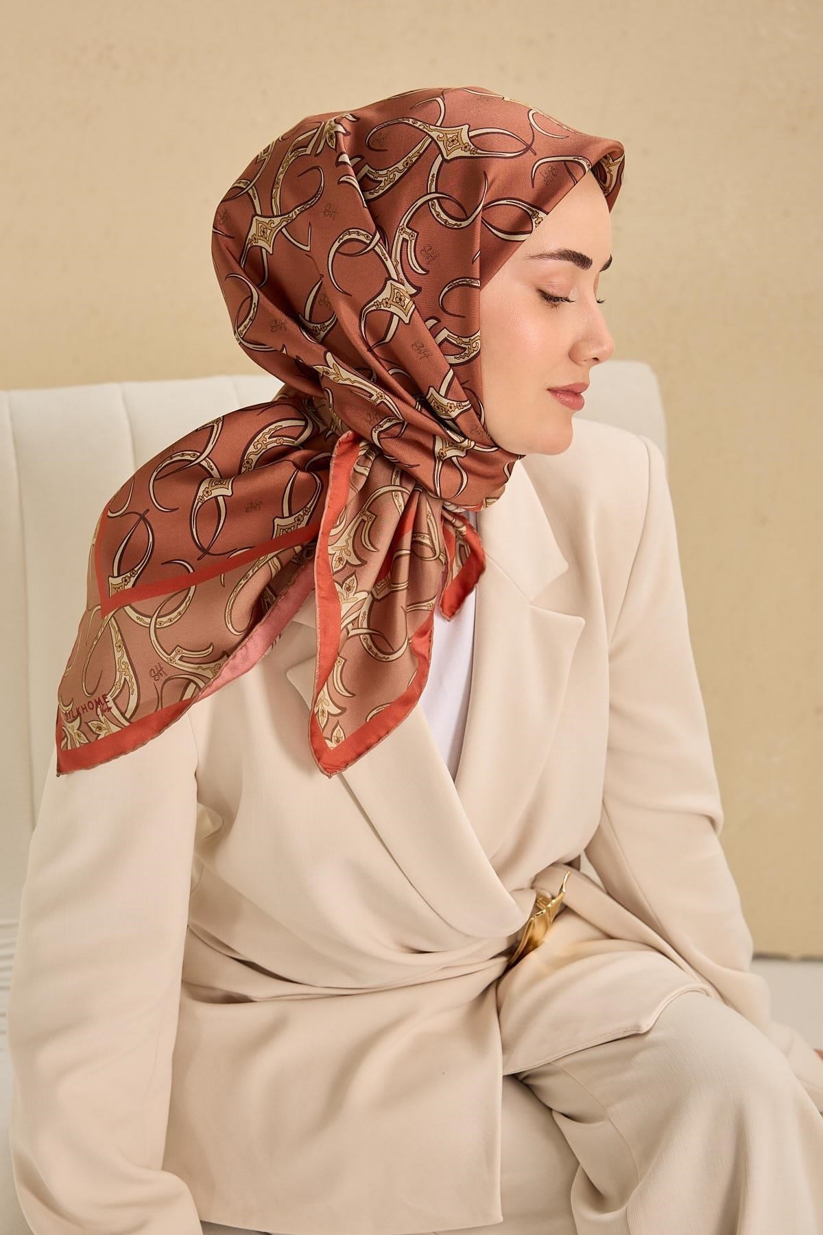 Twill İpek Eşarp Barok Somon 90x90