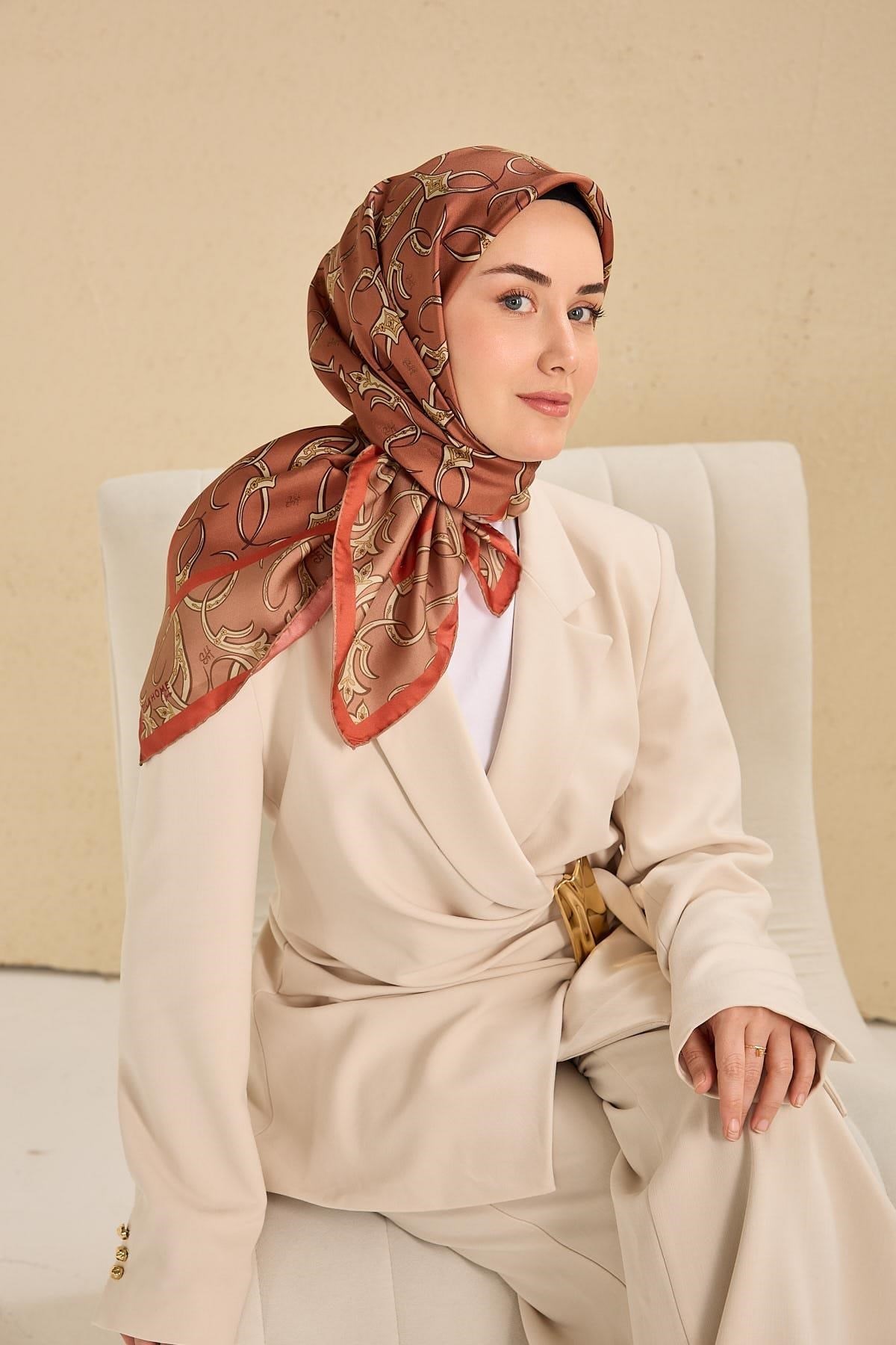 Twill İpek Eşarp Barok Somon 90x90