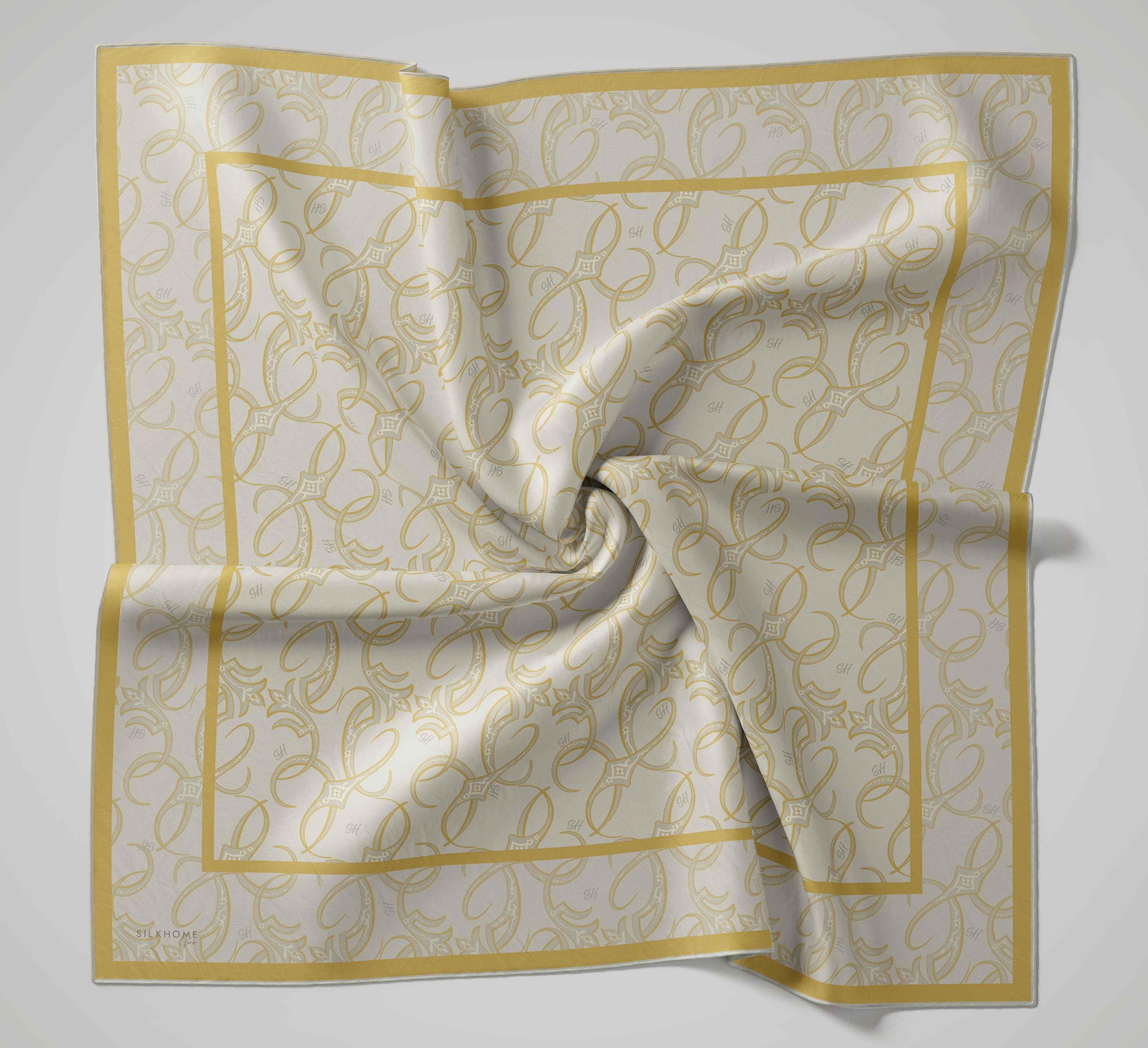 Twill İpek Eşarp Barok Uçuk Sarı 90x90