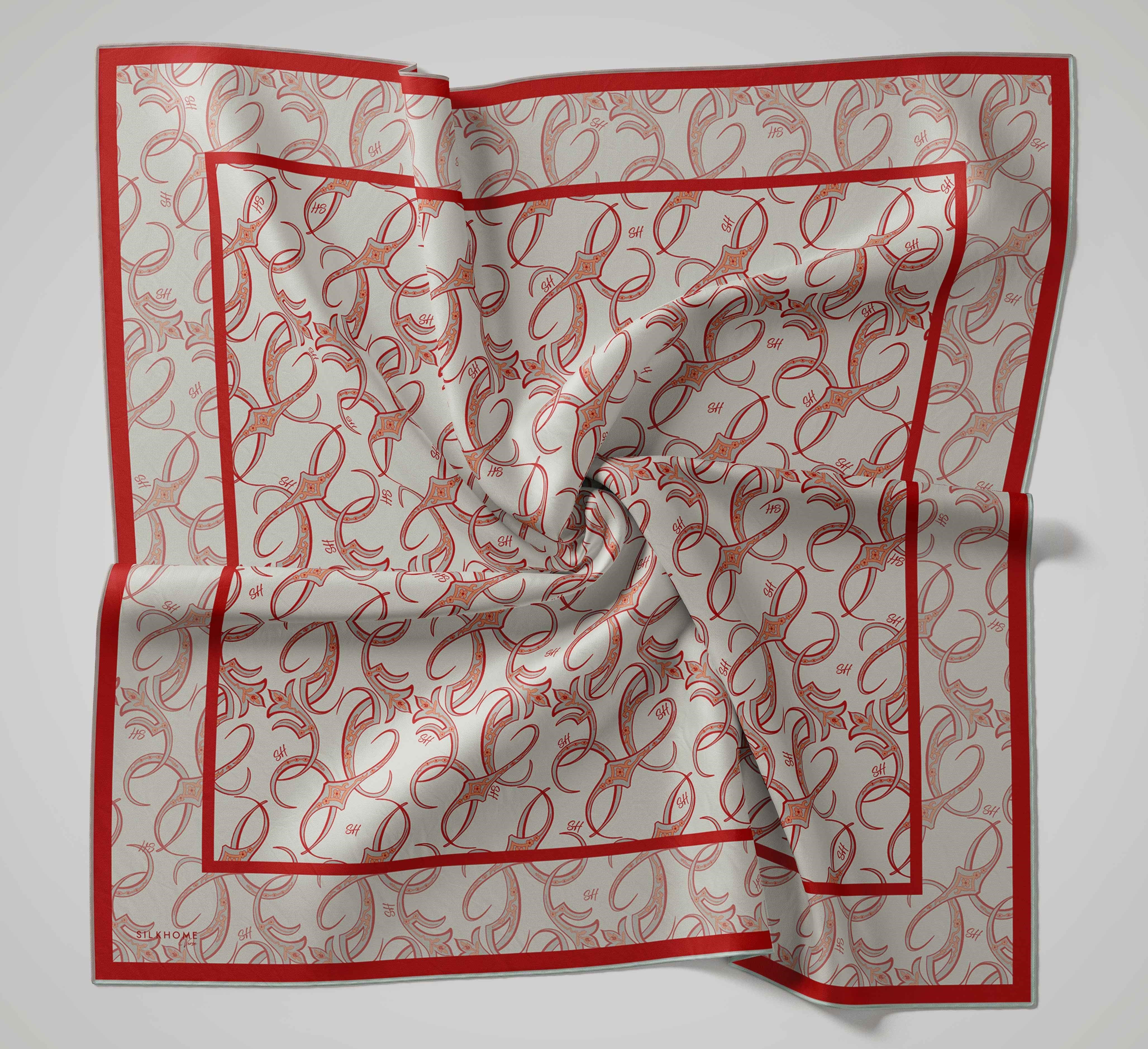 Twill İpek Eşarp Barok Yeşil Bej 90x90