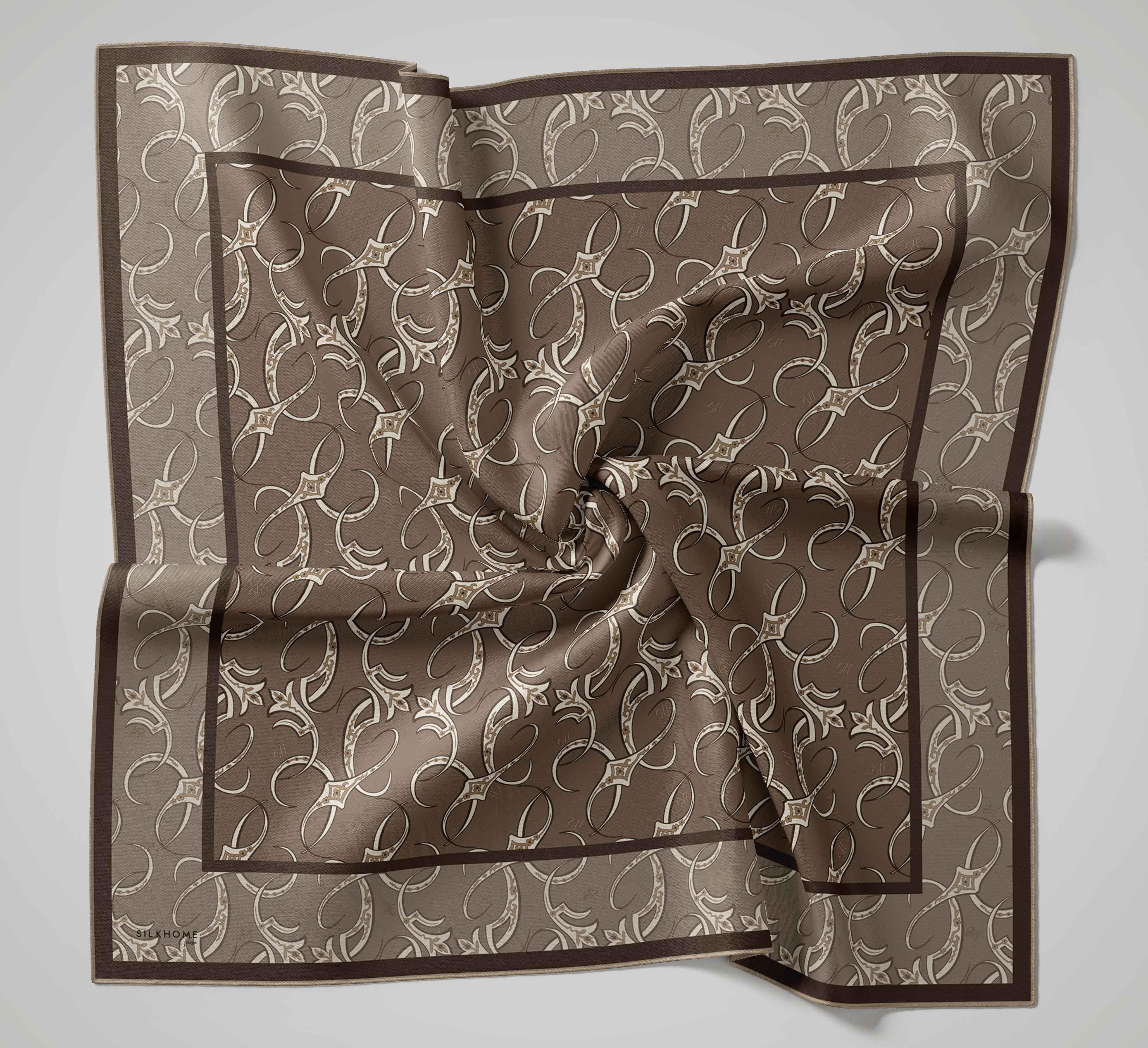 Twill İpek Eşarp Barok Yeşil Kahve 90x90