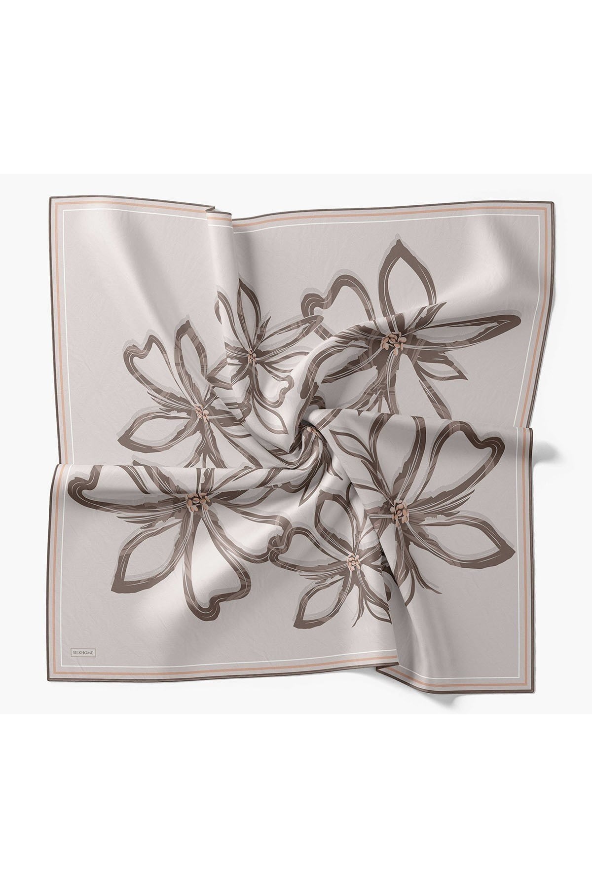 Twill İpek Eşarp Bloom Koyu Gri