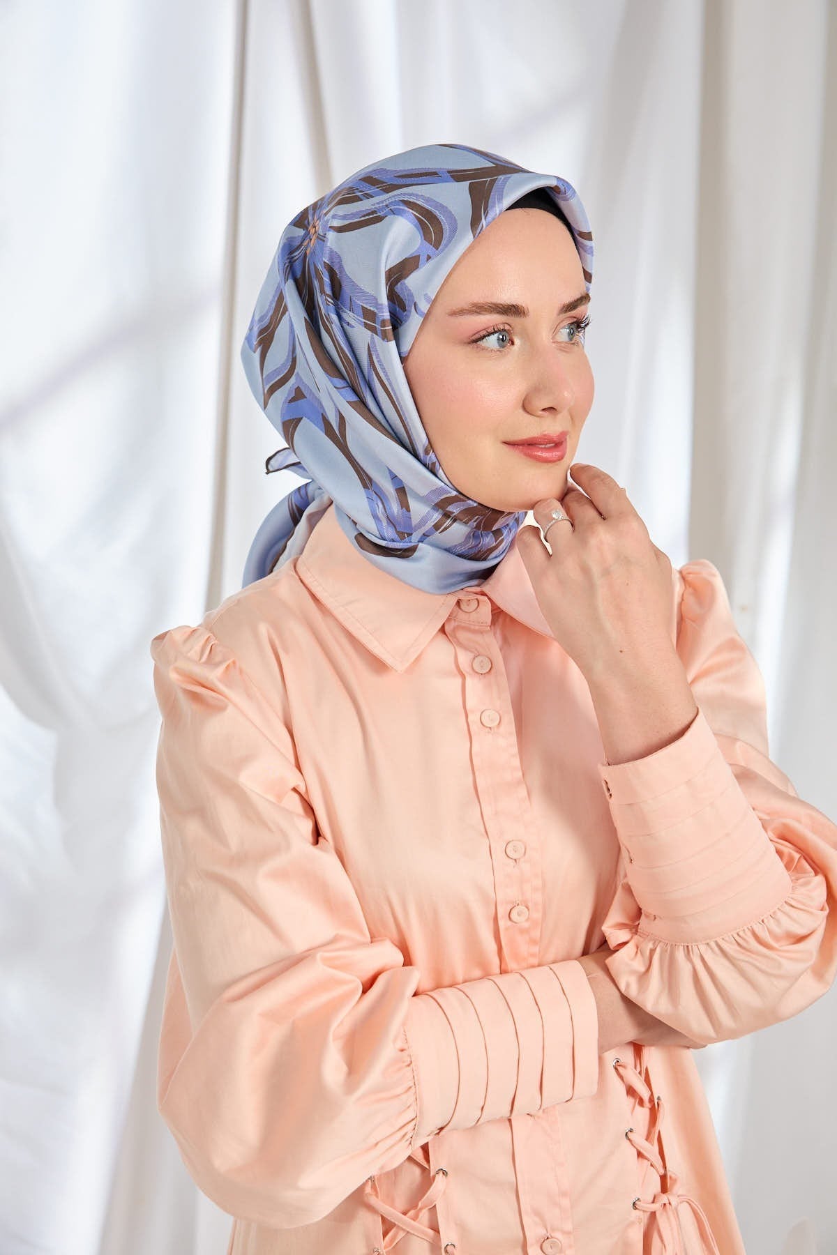 Twill İpek Eşarp Bloom Lila Mavi