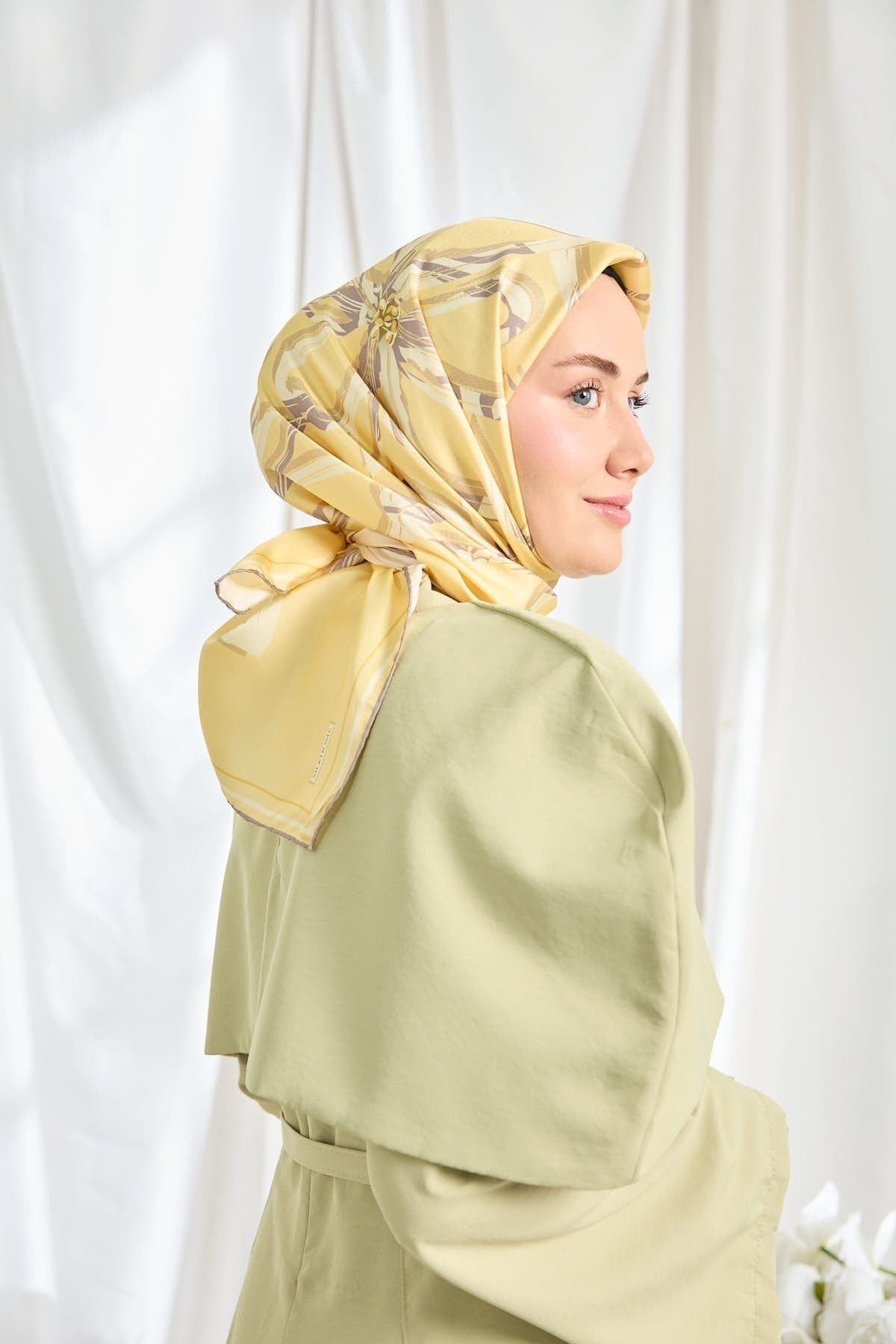 Twill İpek Eşarp Bloom Sarı