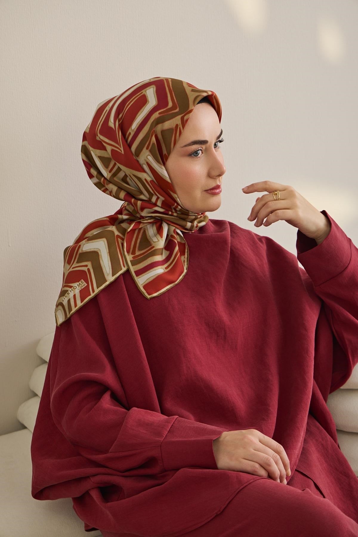 Twill İpek Eşarp Bohem Atlas Desen Küf Yeşili 90x90