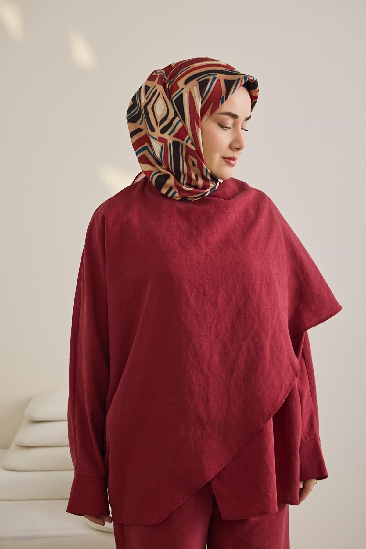Twill İpek Eşarp Bohem Atlas Desen Pudra 90x90