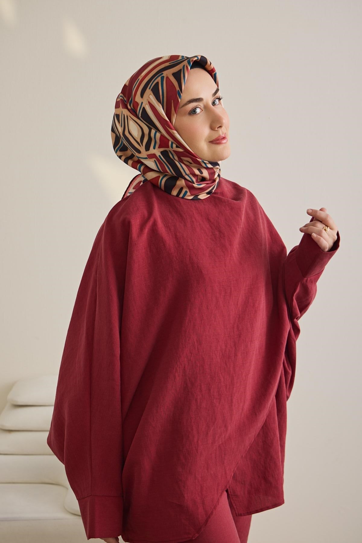 Twill İpek Eşarp Bohem Atlas Desen Pudra 90x90