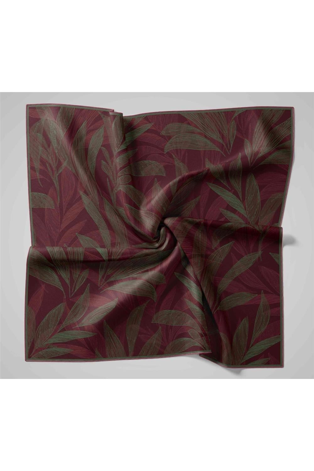 Twill İpek Eşarp Bordo-Vişne Yeşil Geçişli Kaymaz Tok Duruşlu 90x90