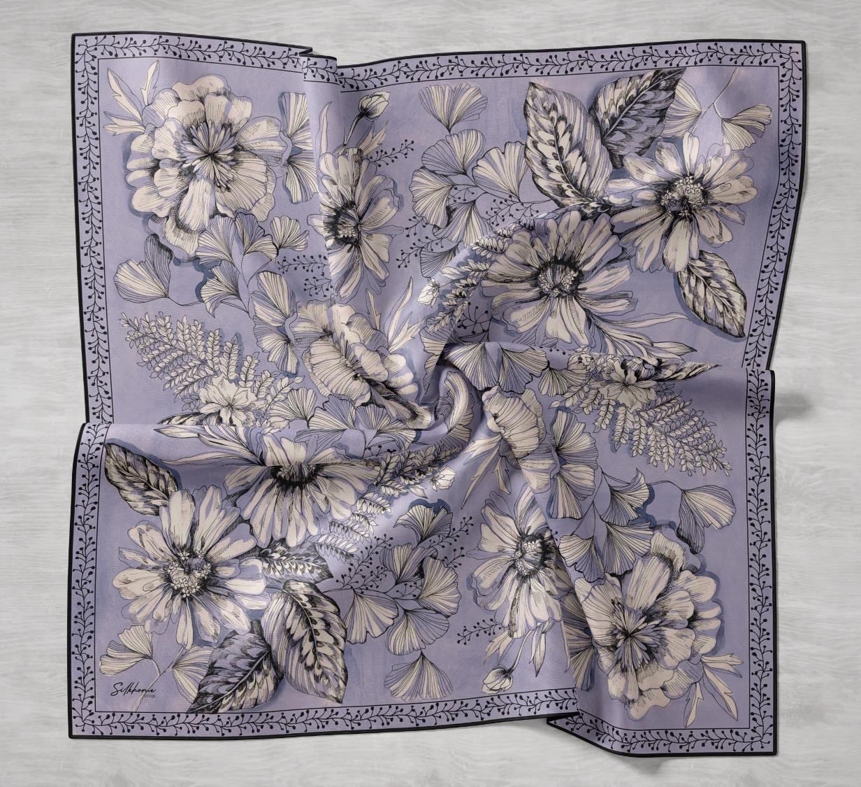 Twill İpek Eşarp Büyük Çiçek Leylak 90x90
