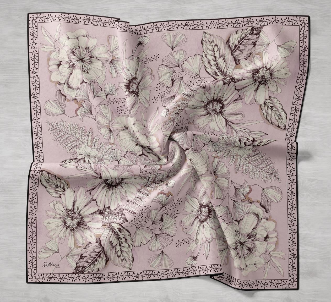 Twill İpek Eşarp Büyük Çiçek Tozpembe 90x90