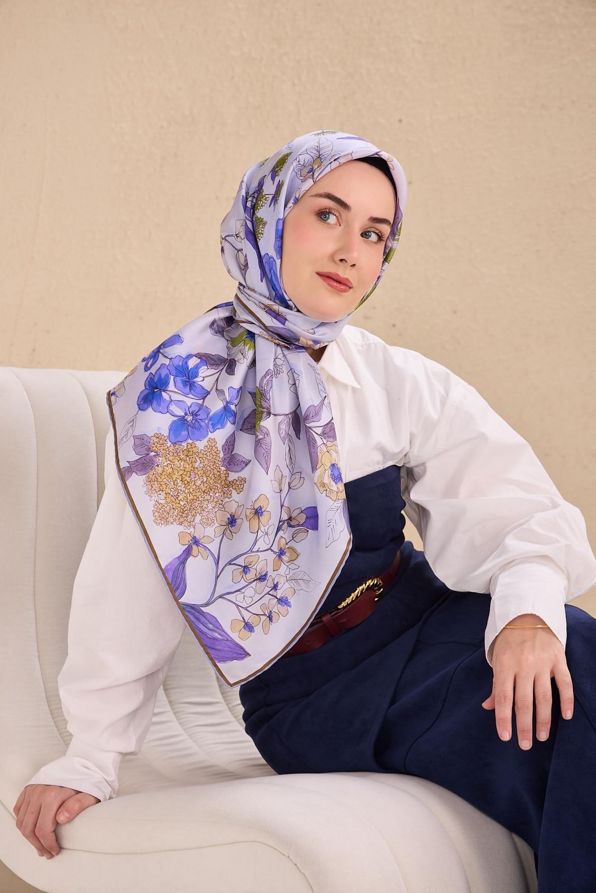 Twill İpek Eşarp Çiçek Rüyası Lila 90x90