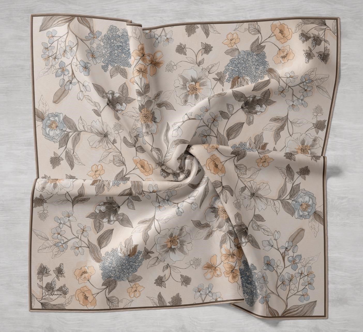 Twill İpek Eşarp Çiçek Rüyası Pastel Sarı 90x90