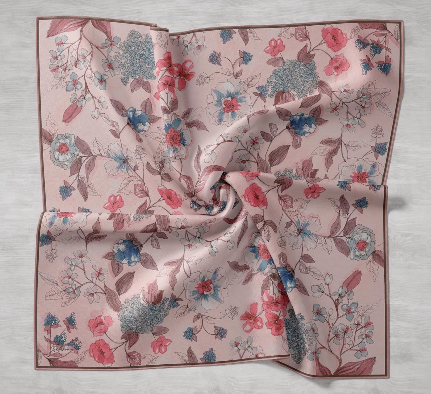 Twill İpek Eşarp Çiçek Rüyası Pudra 90x90
