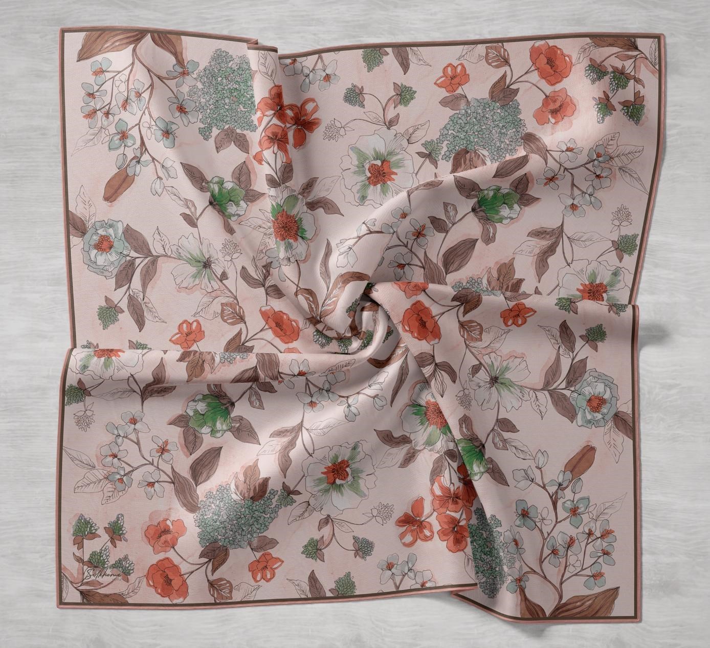 Twill İpek Eşarp Çiçek Rüyası Pudra Pembe 90x90