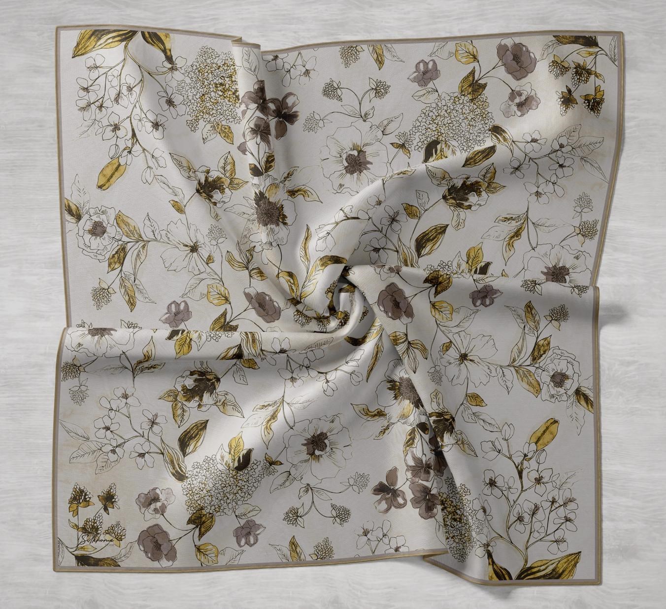 Twill İpek Eşarp Çiçek Rüyası Taş 90x90