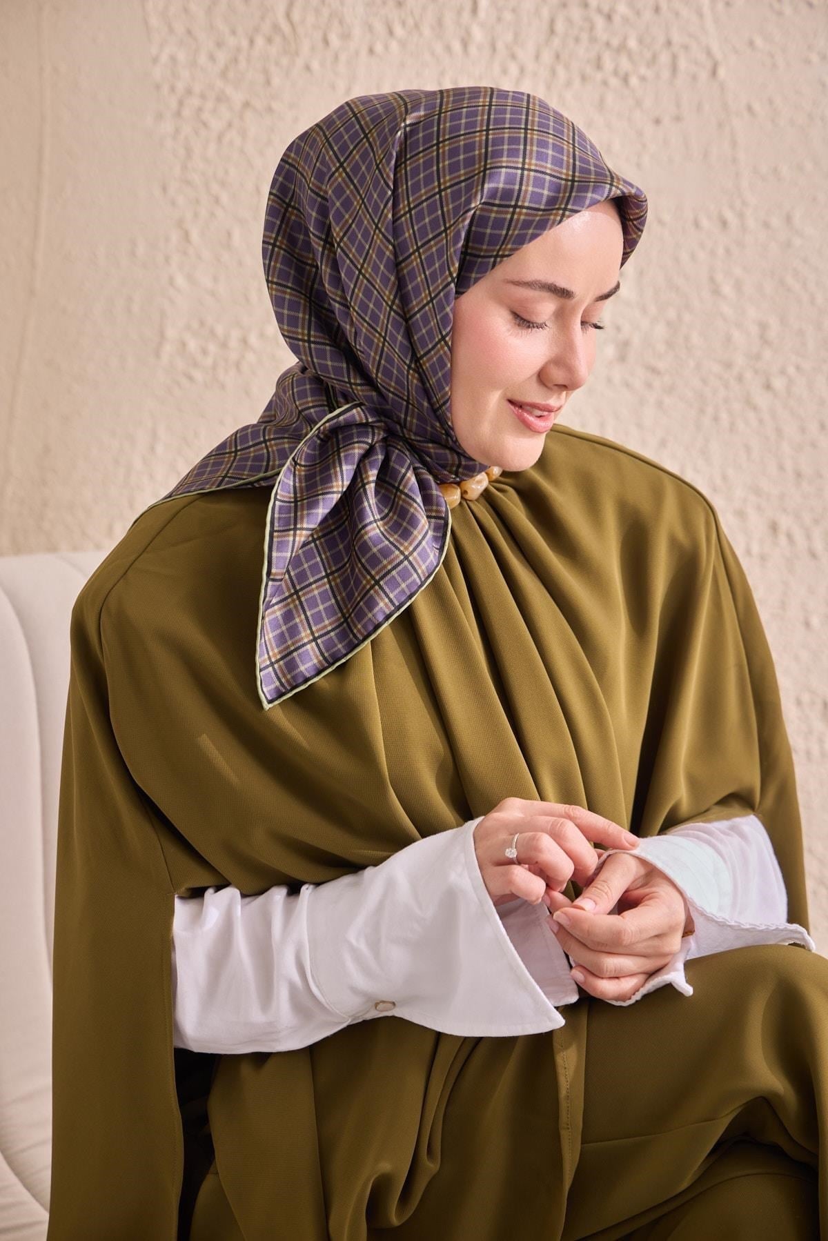 Twill İpek Eşarp Ekose Mor