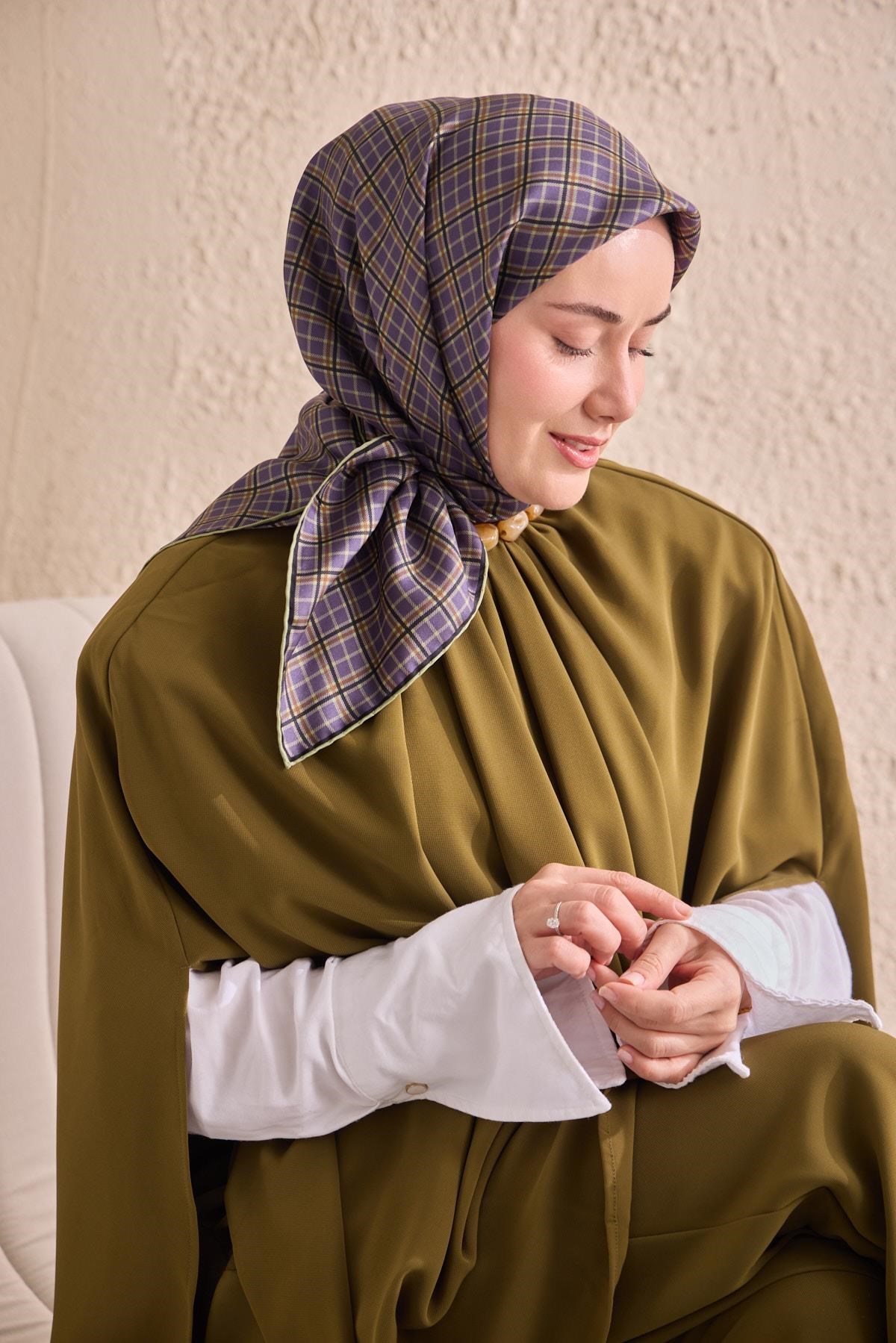 Twill İpek Eşarp Ekose Mor