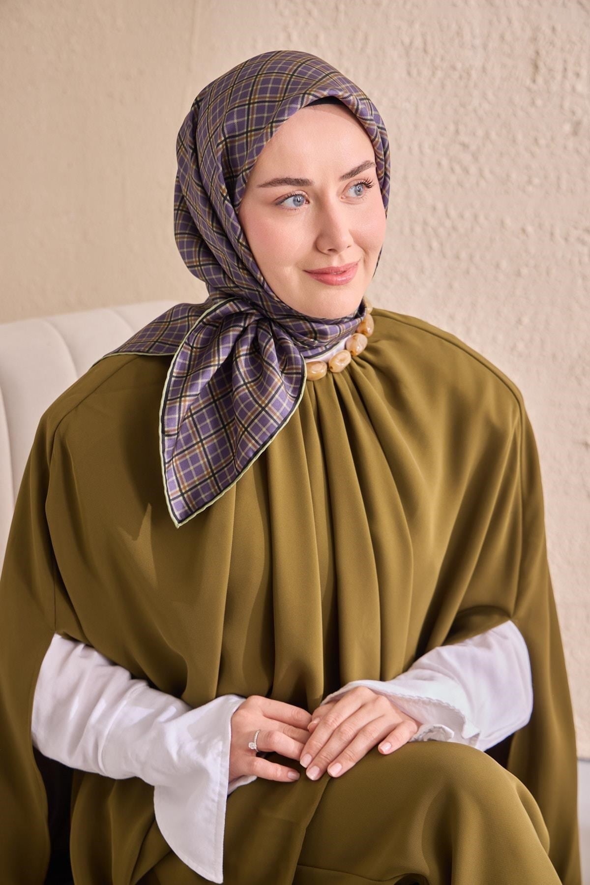 Twill İpek Eşarp Ekose Mor