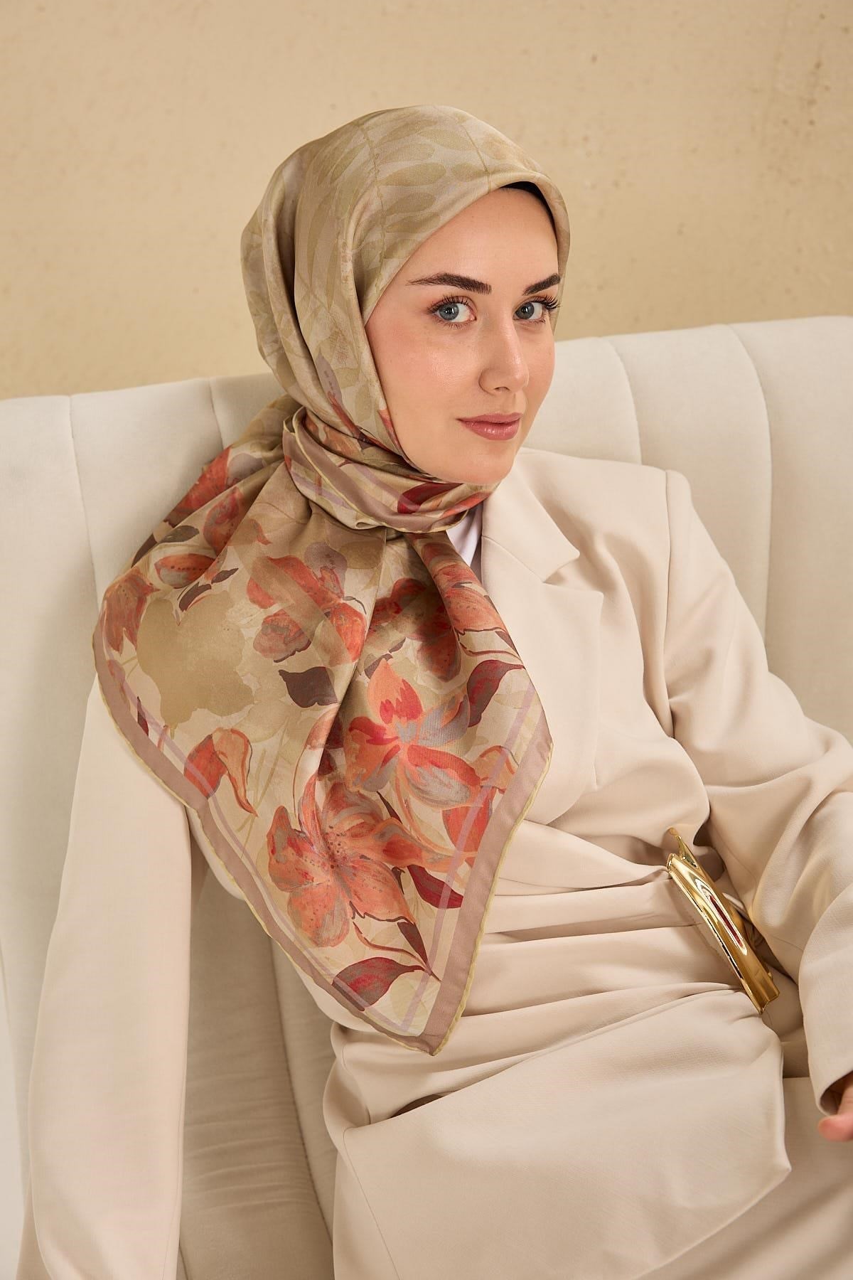 Twill İpek Eşarp Evreka Bej 90x90