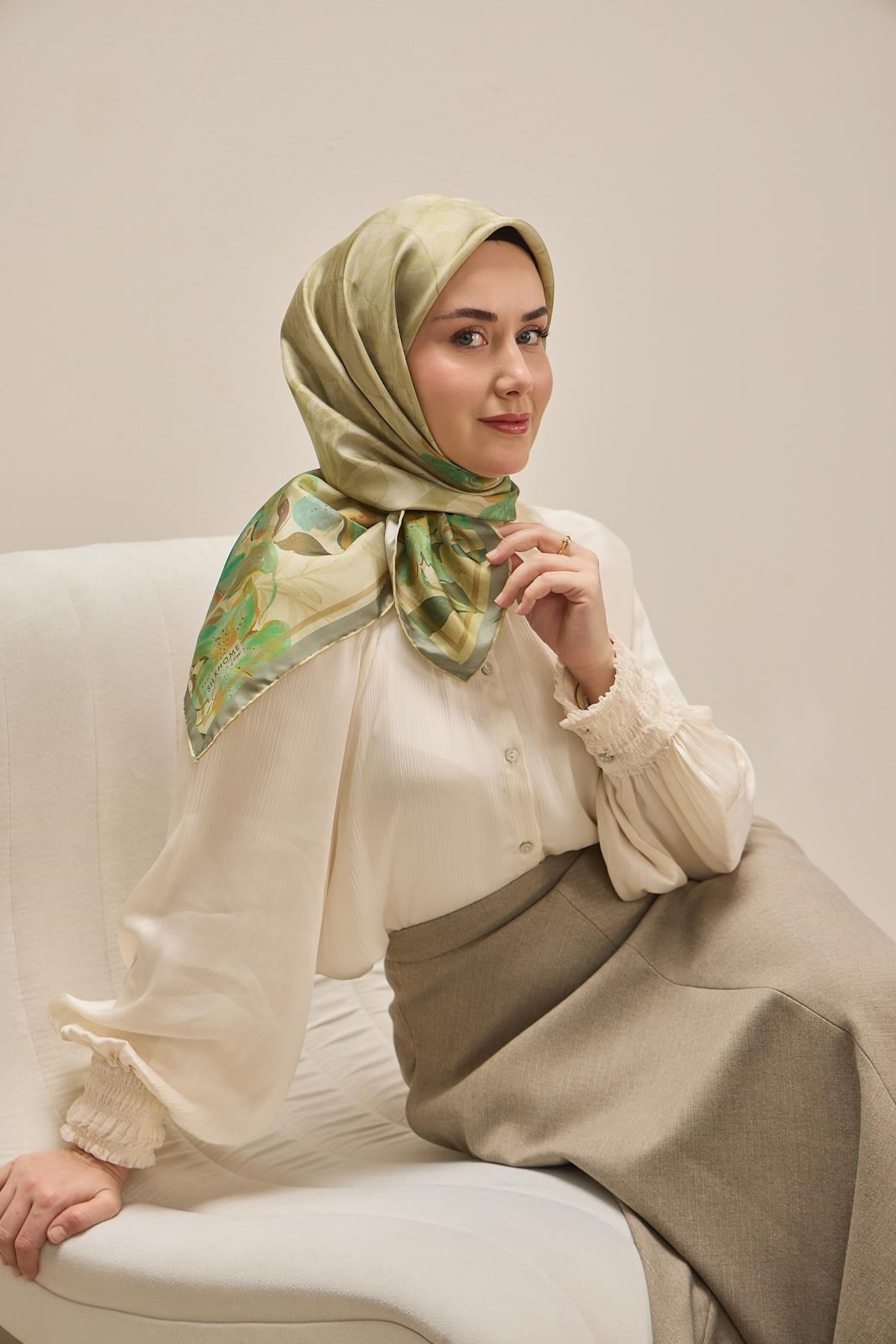 Twill İpek Eşarp Evreka Pastel Yeşil 90x90