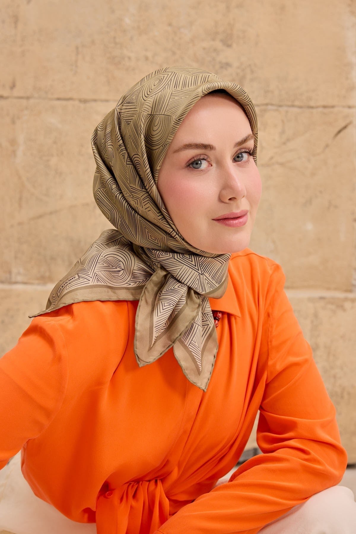 Twill İpek Eşarp Geo Küf Yeşili