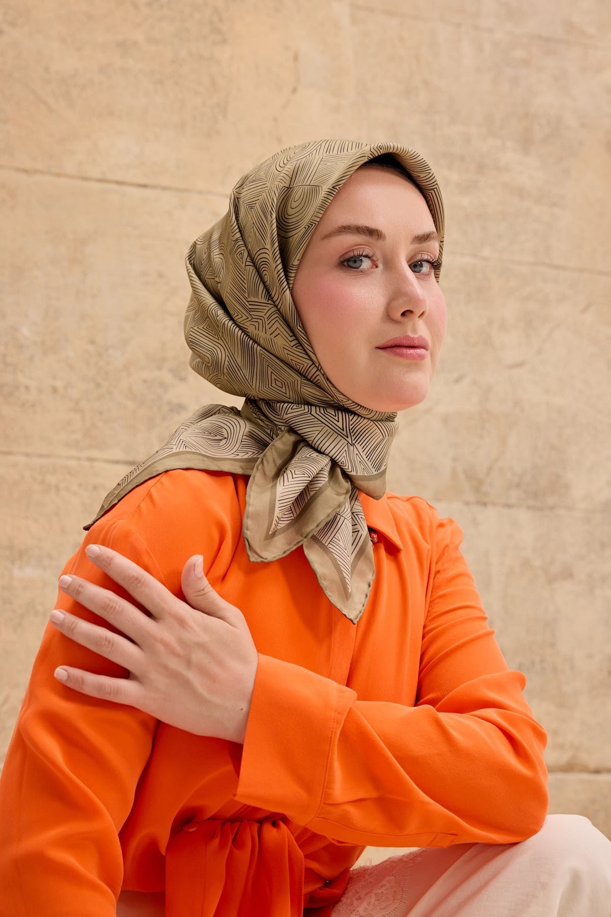 Twill İpek Eşarp Geo Küf Yeşili