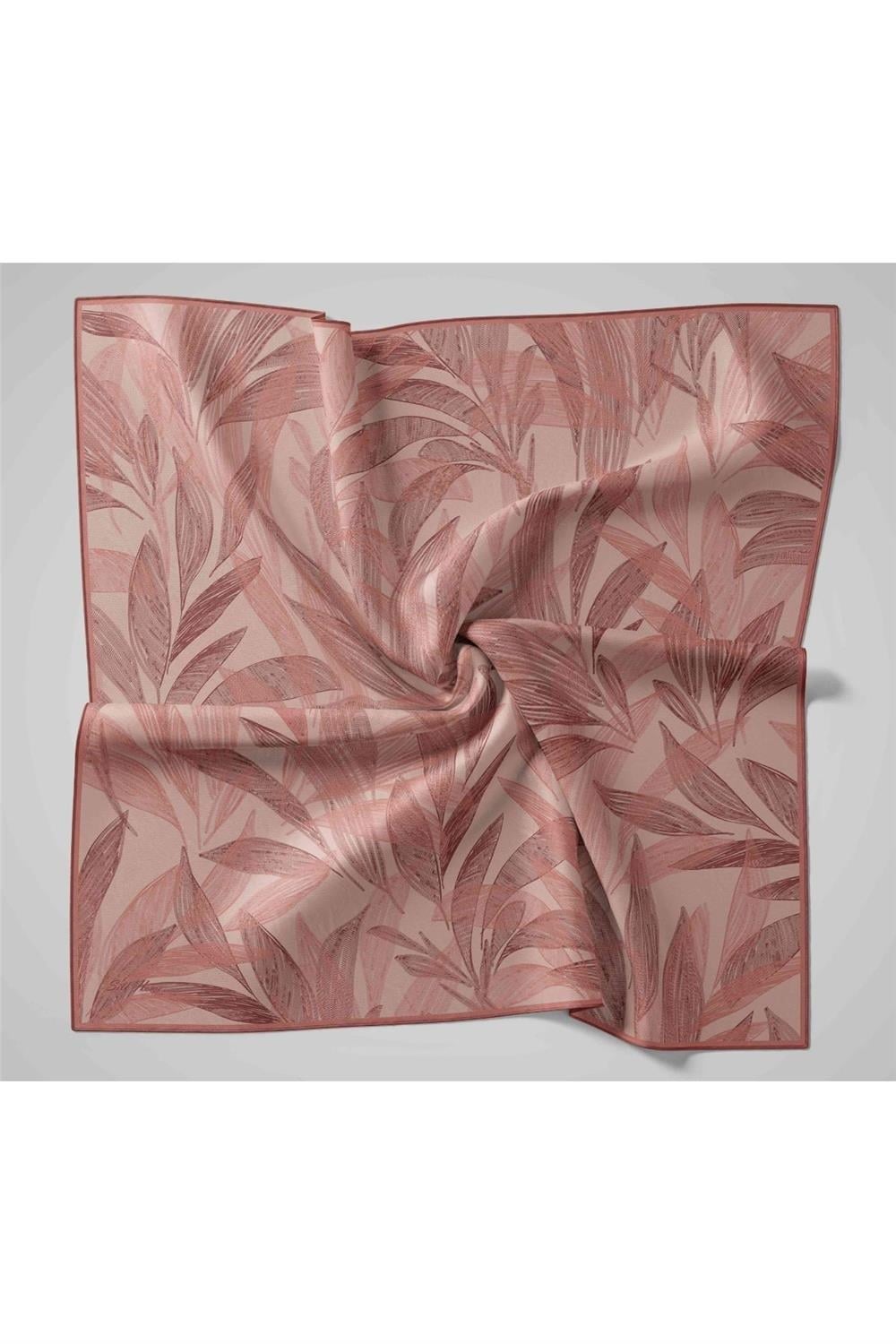 Twill İpek Eşarp Gül Kurusu-Pastel Pembe Desenli Tok Duruşlu 90x90