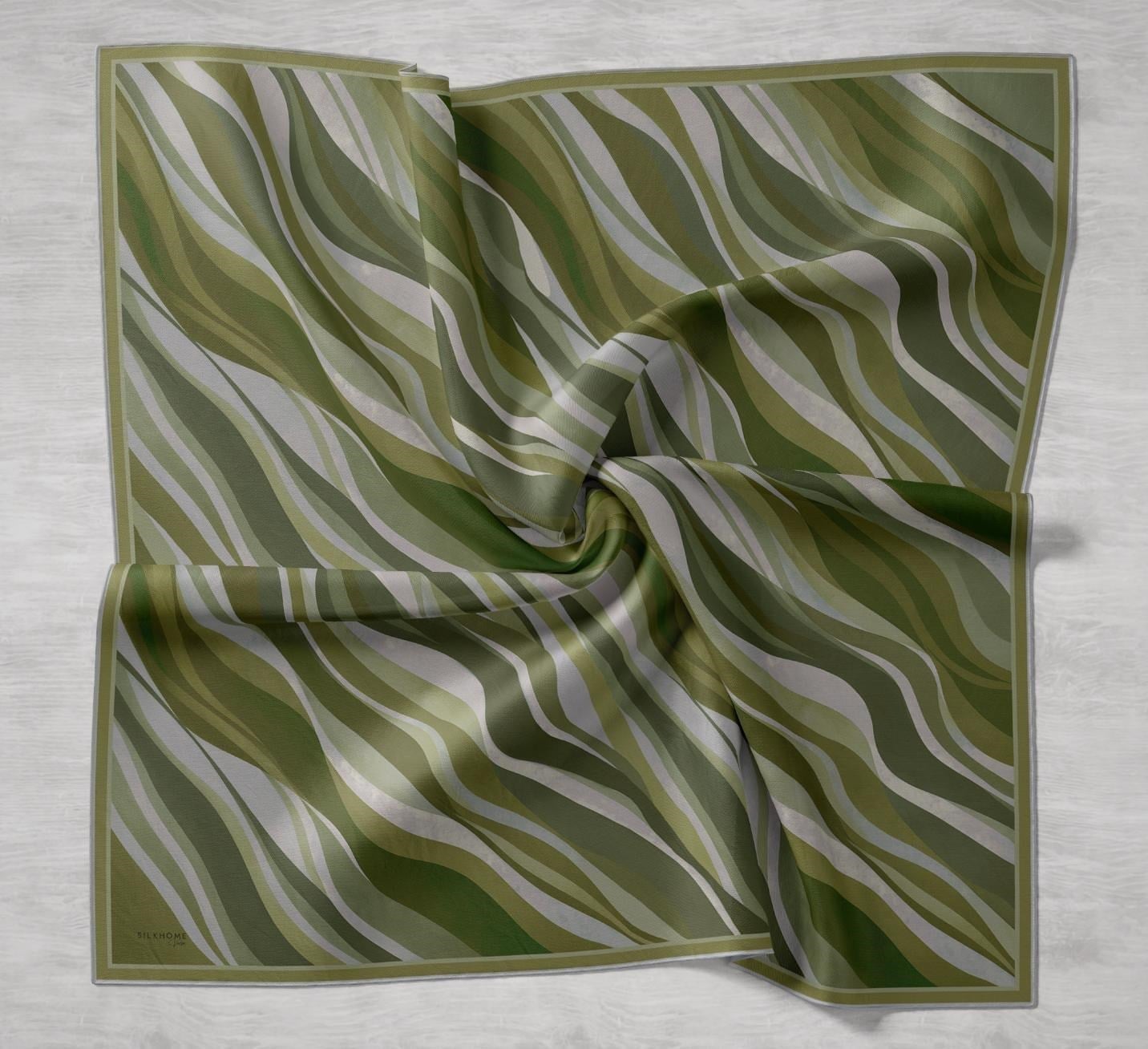 Twill İpek Eşarp Kıvrımlı Şerit Yeşil 90x90