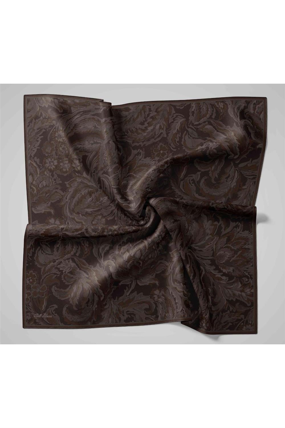 Twill İpek Eşarp Koyu Mor Desenli Tok Duruşlu 90x90