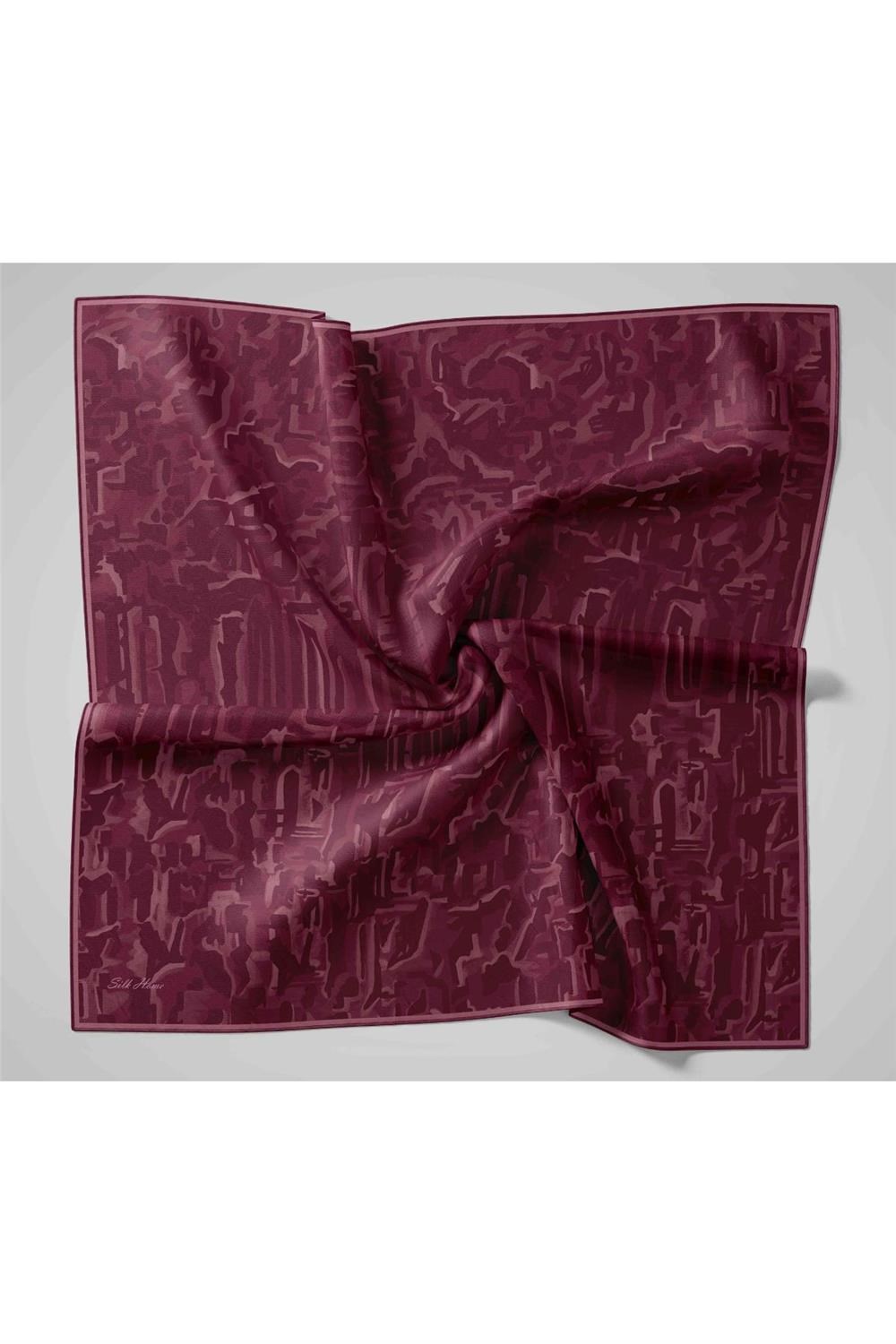 Twill İpek Eşarp Koyu Mor–Leylak–Eflatun Desenli Tok Duruşlu 90x90