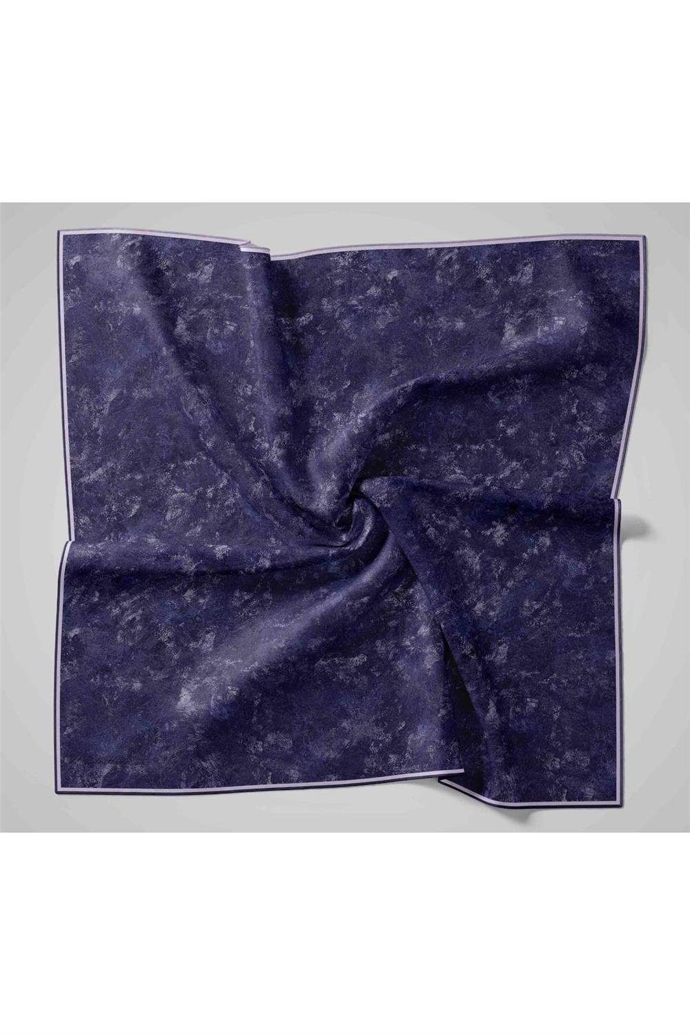 Twill İpek Eşarp Koyu Mor–Toz Pembe Desenli Tok Duruşlu 90x90