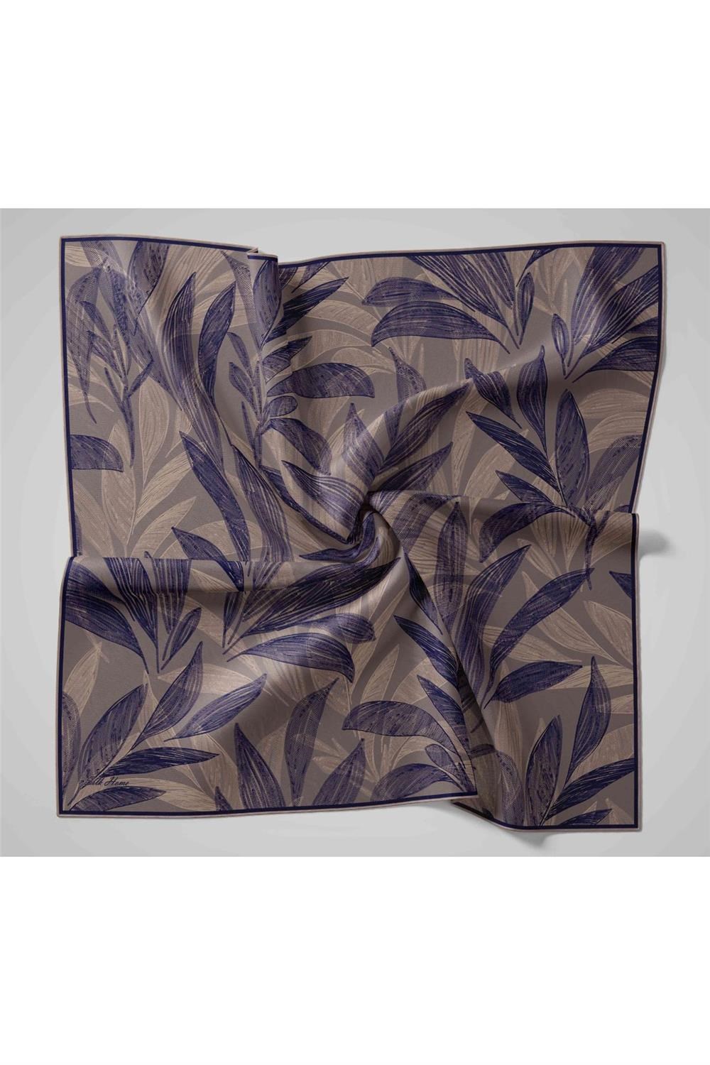 Twill İpek Eşarp Lacivert-Pastel Mor Vizon Geçişli Kaymaz Tok Duruşlu 90x90