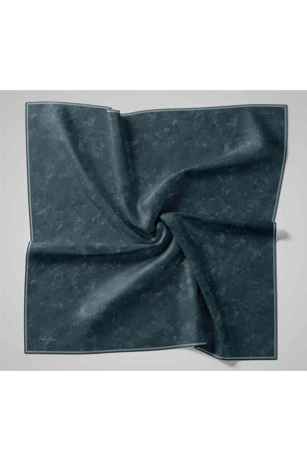 Twill İpek Eşarp Lacivert–Bebe Mavi Desenli Tok Duruşlu 90x90