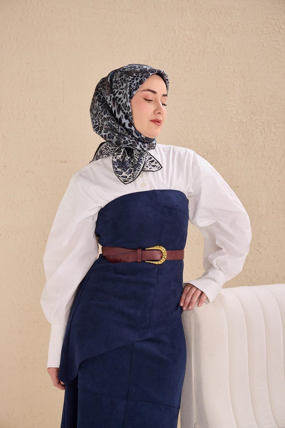 Twill İpek Eşarp Leopar Bebe Mavi 90x90