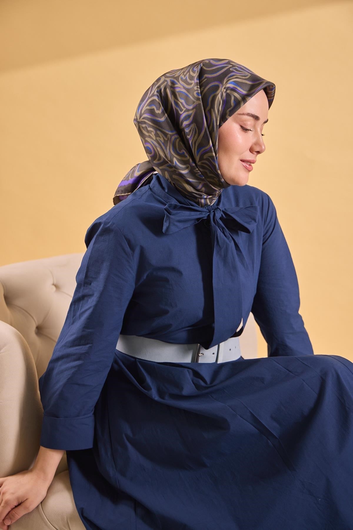 Twill İpek Eşarp Line Koyu Haki
