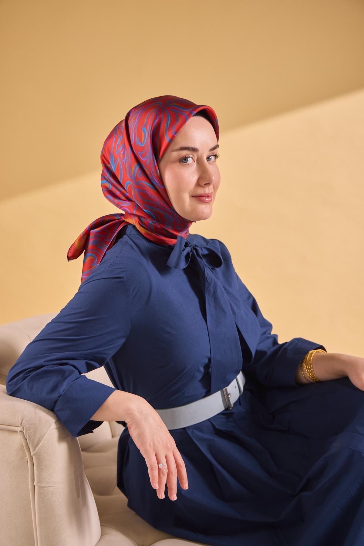 Twill İpek Eşarp Line Koyu Kiremit