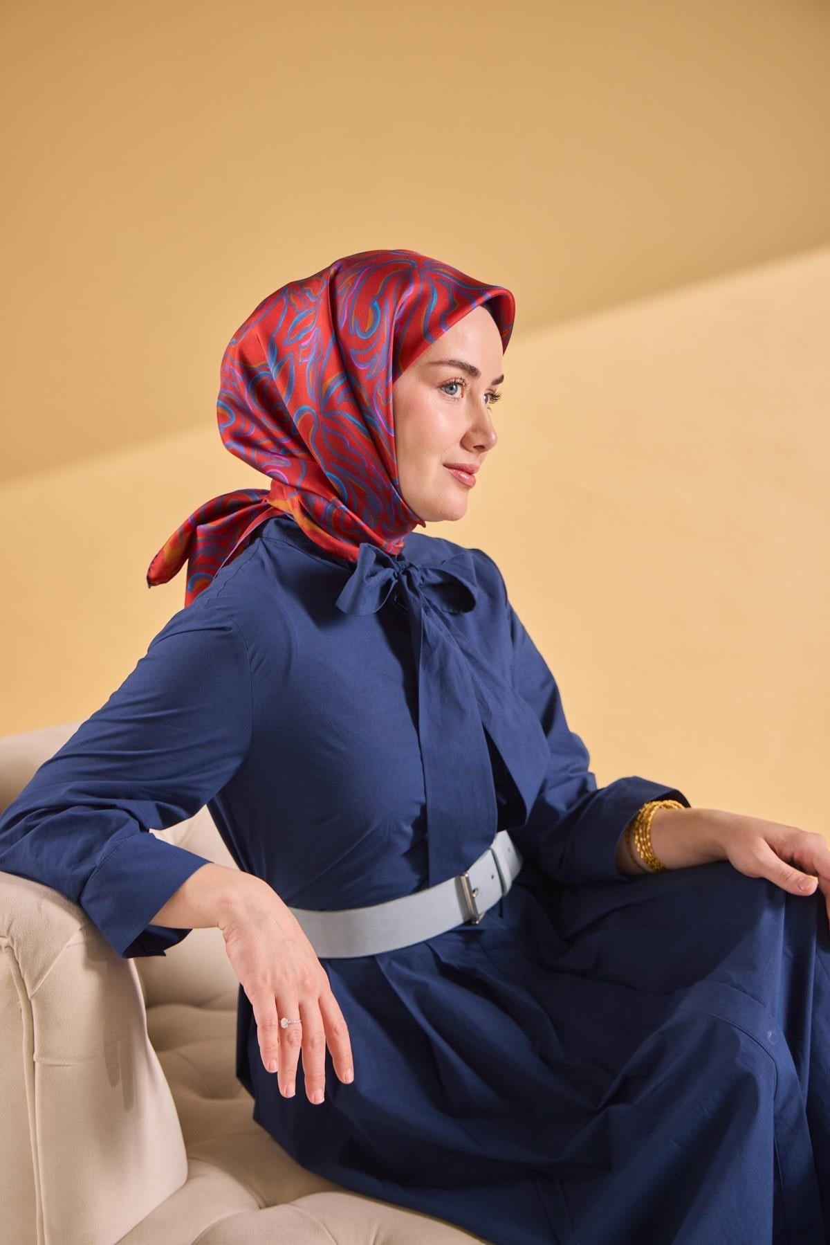 Twill İpek Eşarp Line Koyu Kiremit
