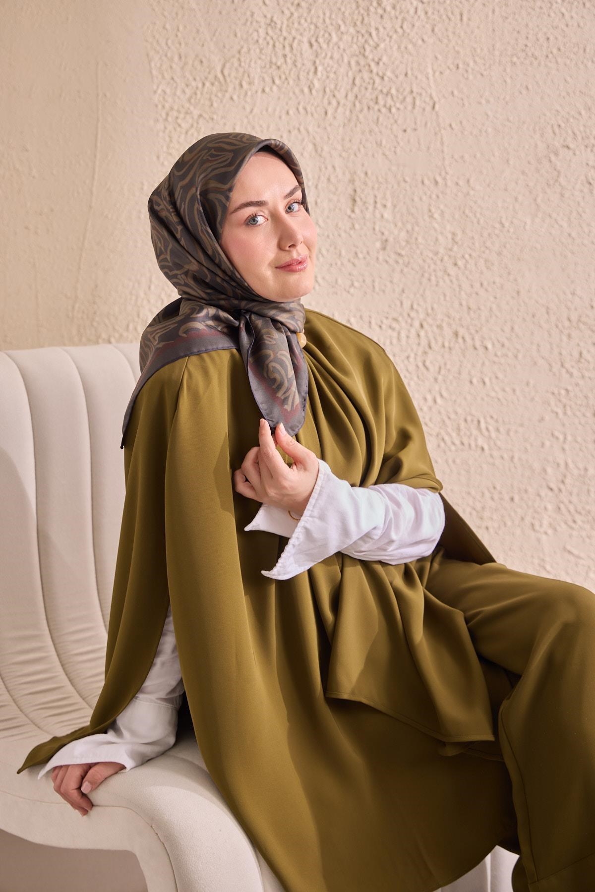 Twill İpek Eşarp Line Koyu Yeşil