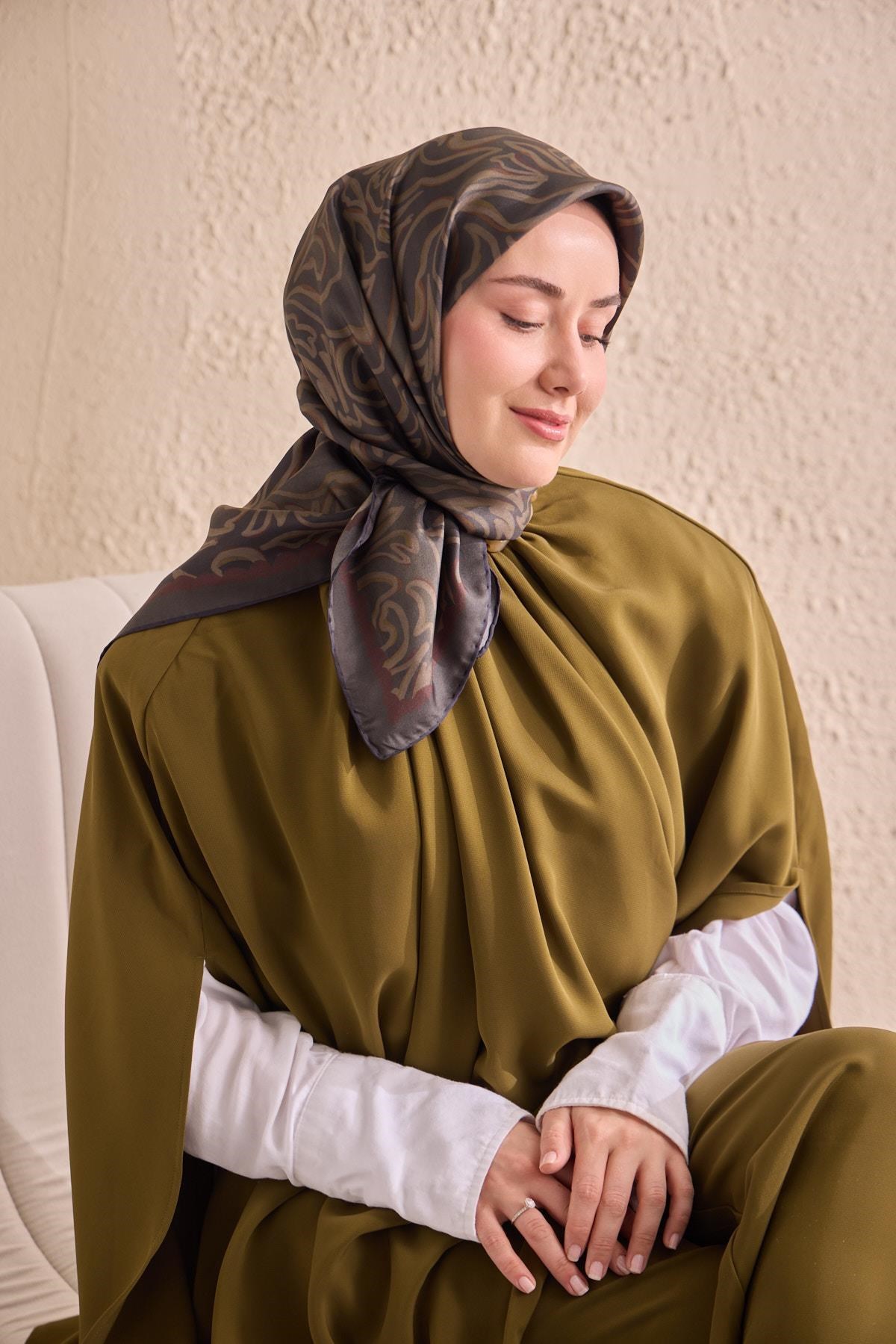 Twill İpek Eşarp Line Koyu Yeşil