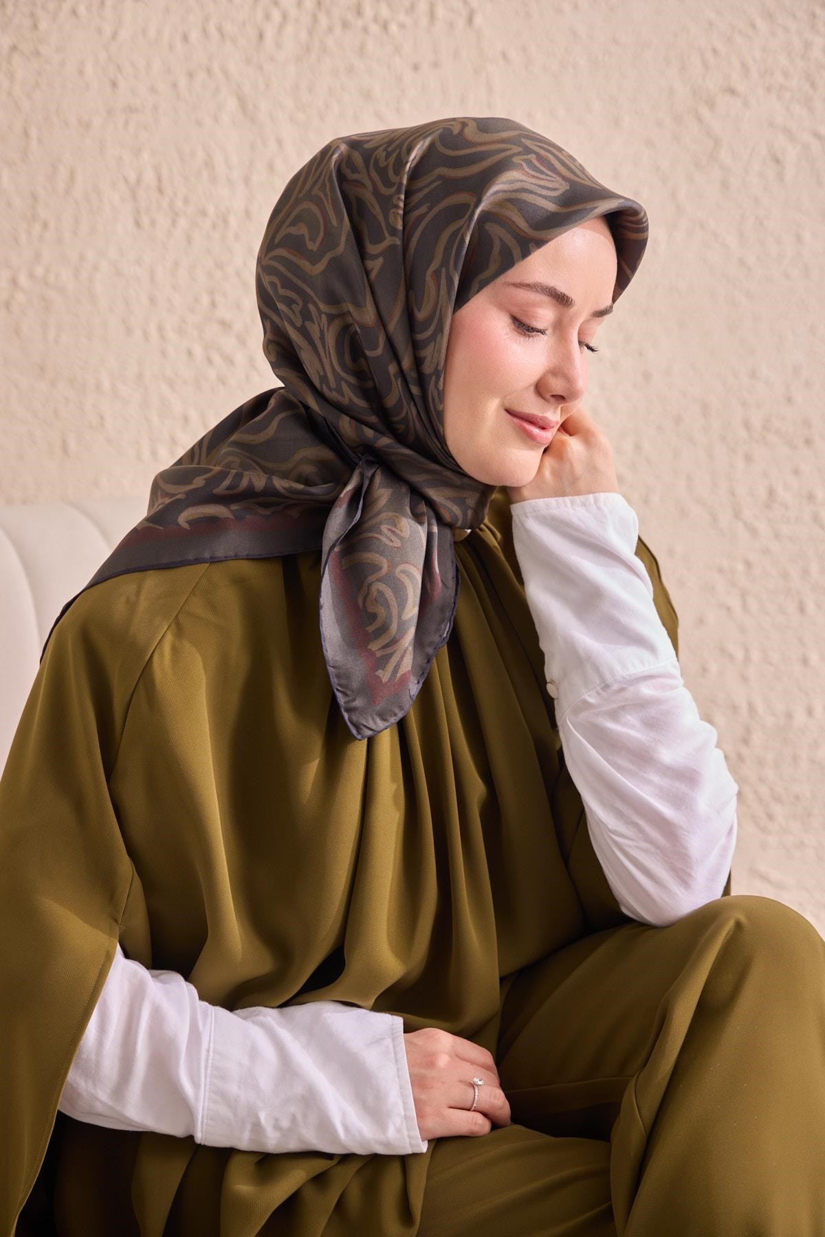 Twill İpek Eşarp Line Koyu Yeşil