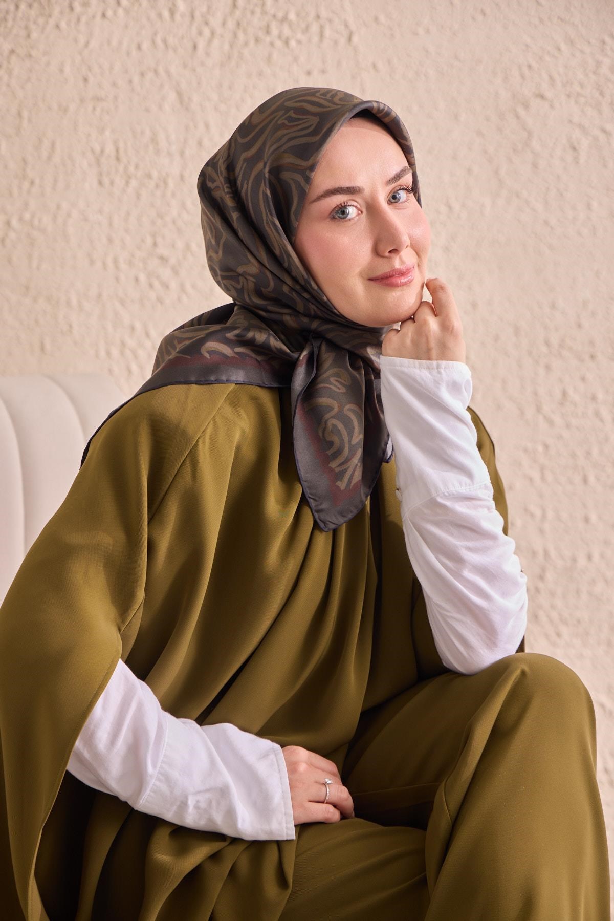 Twill İpek Eşarp Line Koyu Yeşil