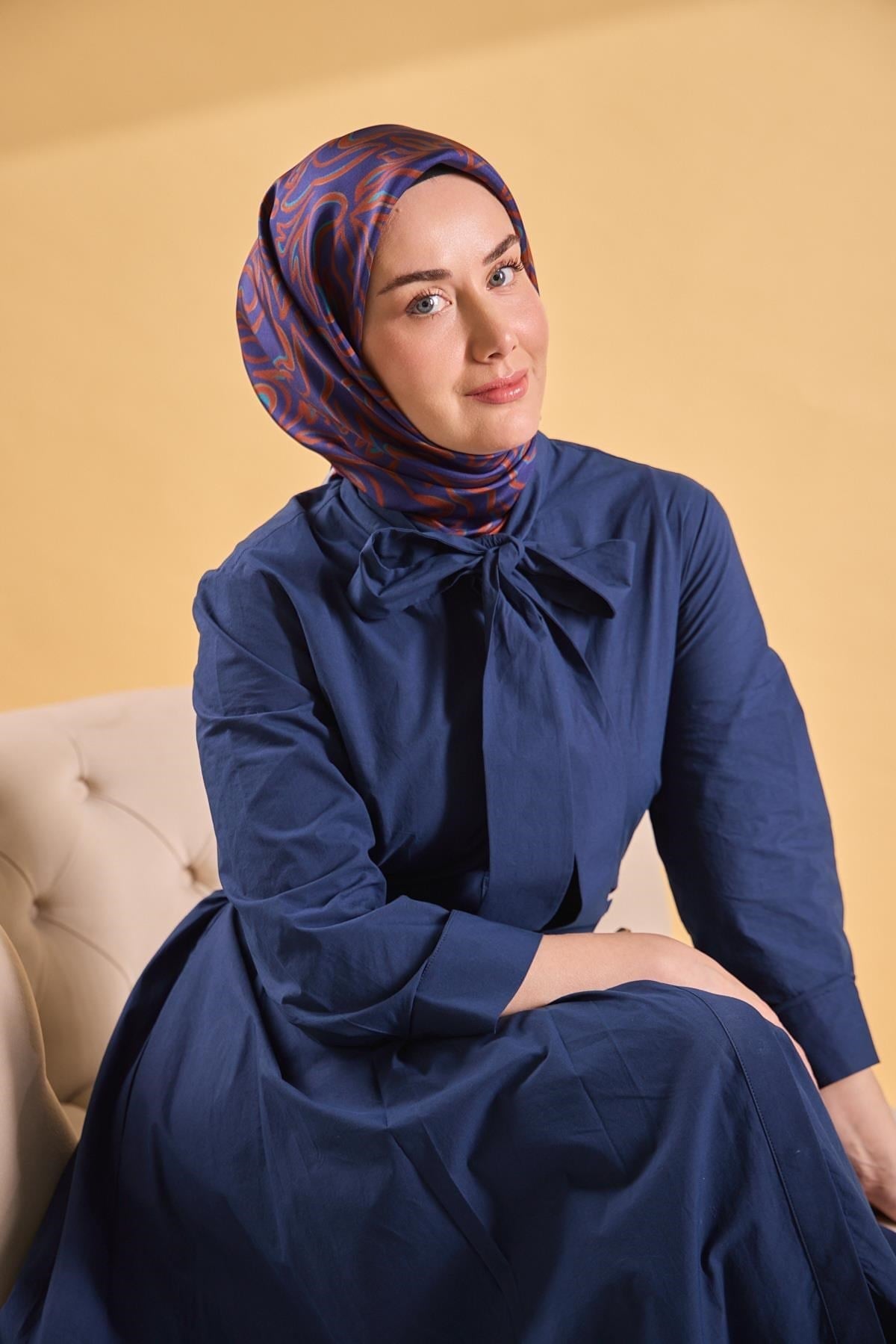 Twill İpek Eşarp Line Lacivert