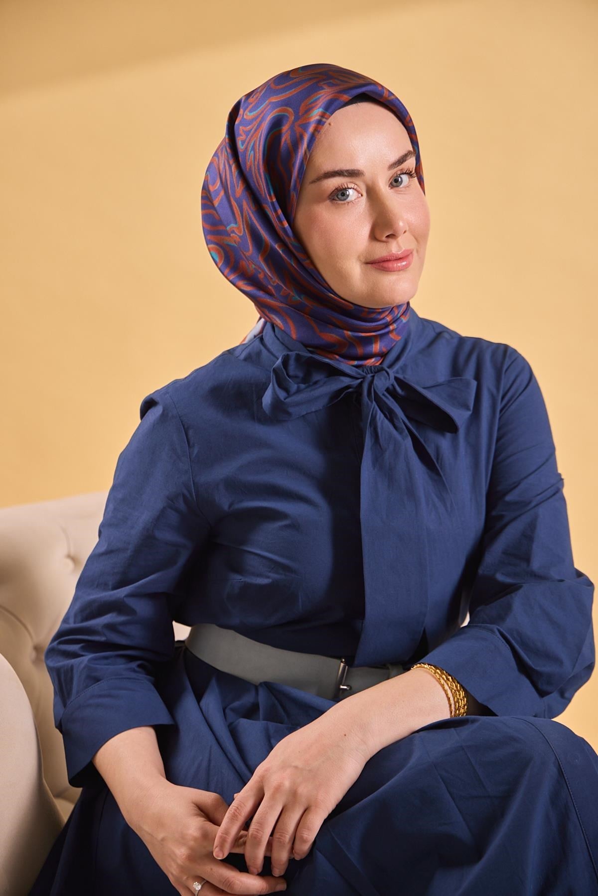 Twill İpek Eşarp Line Lacivert